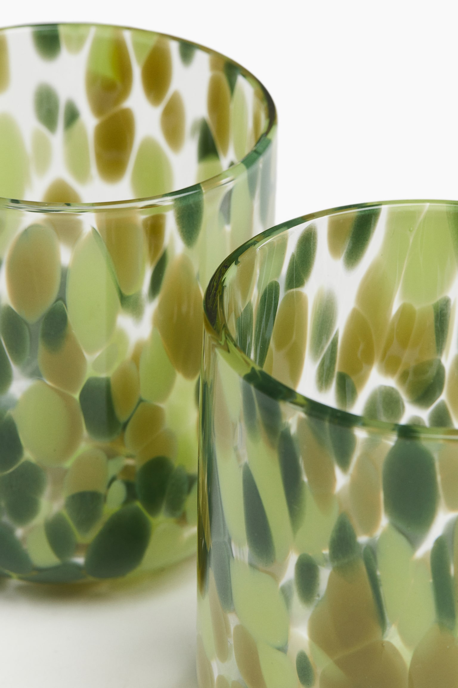 2-pack patterned tumblers - Green/Spotted/Clear glass/Dark brown/Clear glass/White - 2