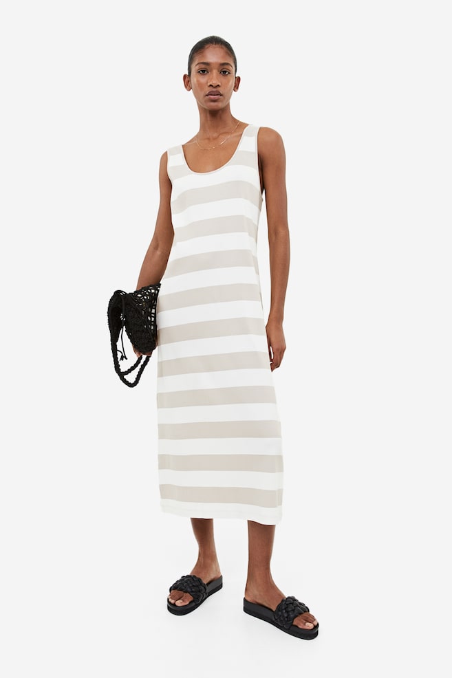 Ribbed dress - Light beige/Striped/Black/White striped/Light grey marl/Red/White striped/dc - 1