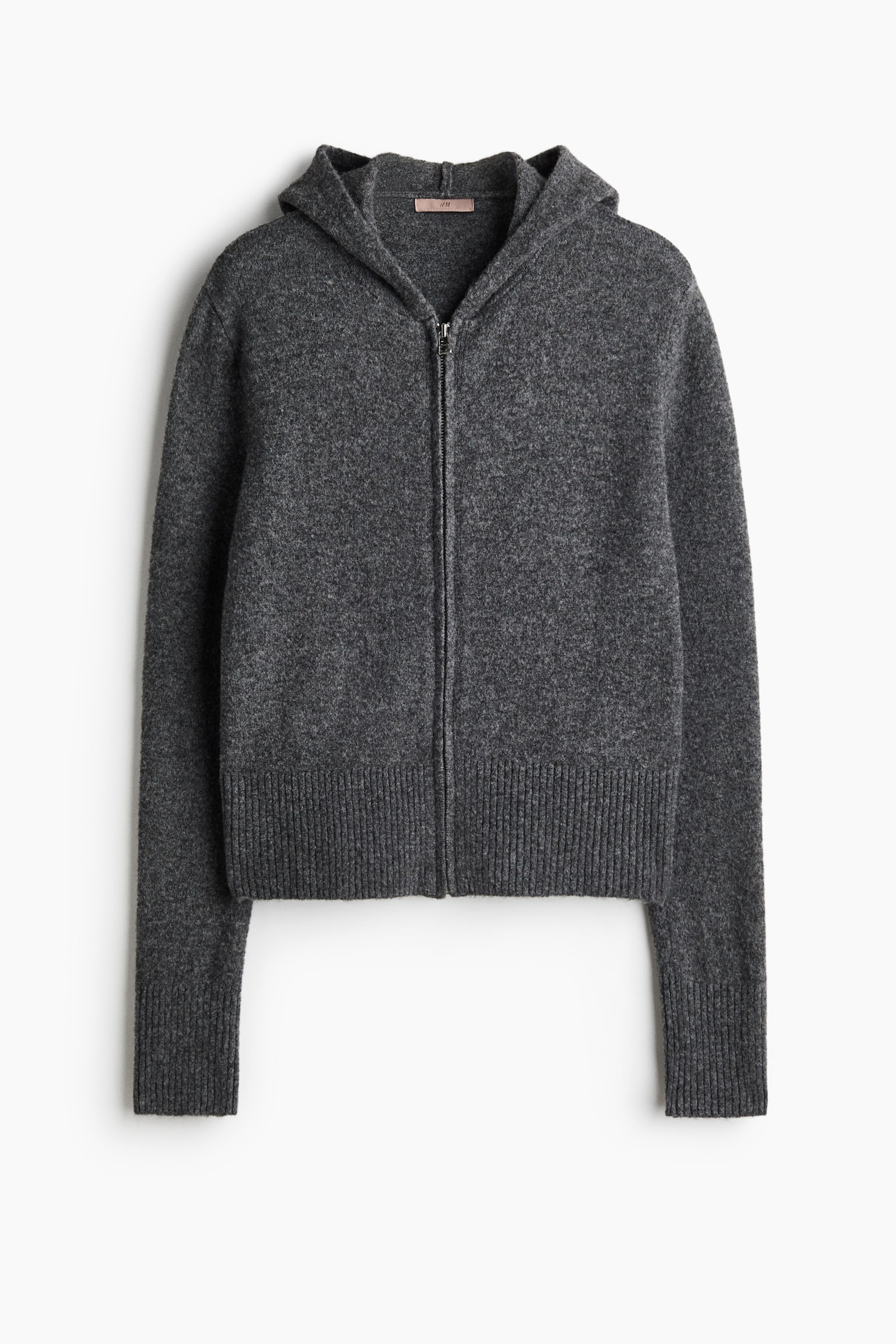 Женская куртка H&M Knit Hooded, цвет: Тёмный серый меланжевый — фото 1