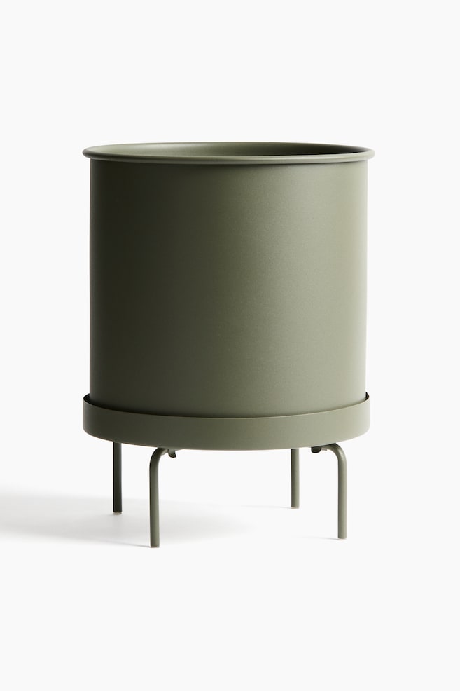 Extra-large plant pot on a stand - Olive green/Black/Light beige - 1