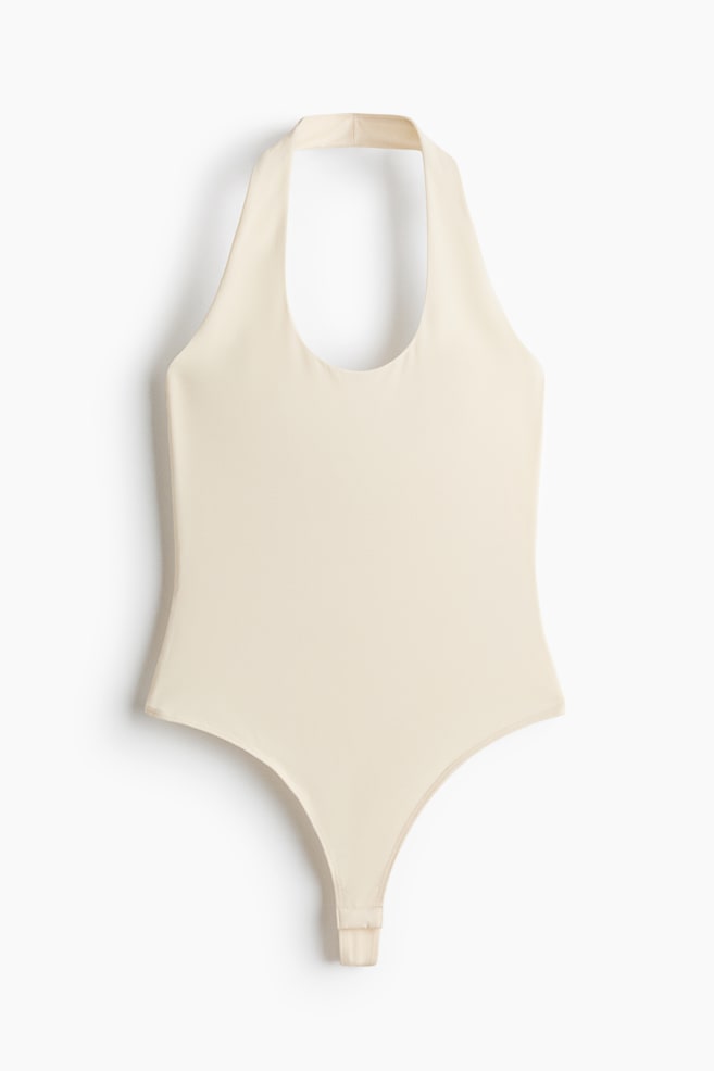 Halterneck Thong Bodysuit - Cream/Dark purple/Bright red - 1
