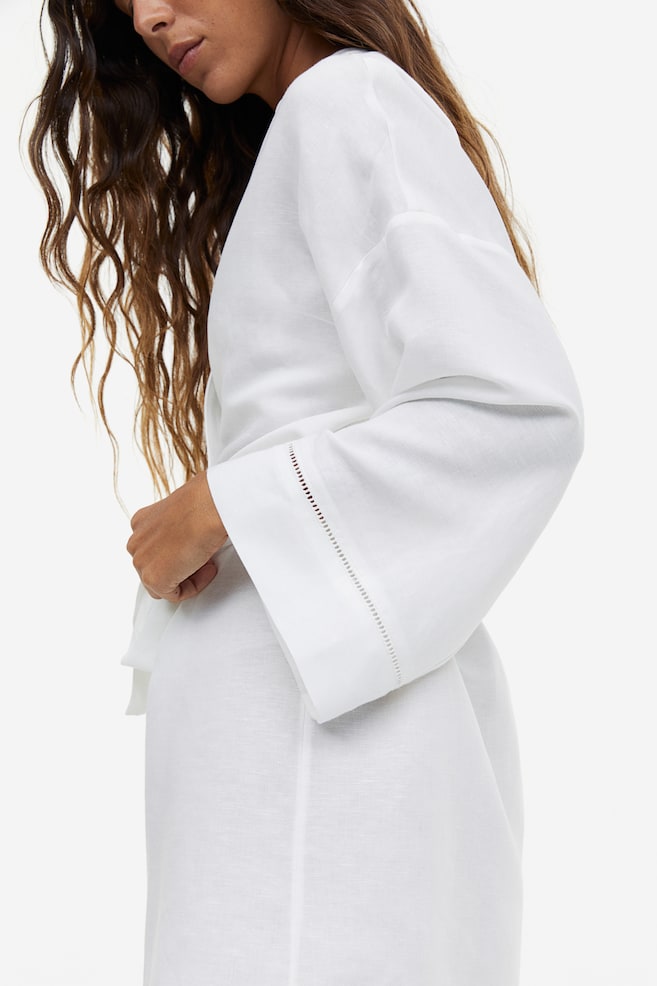 Linen-blend dressing gown - White - 4