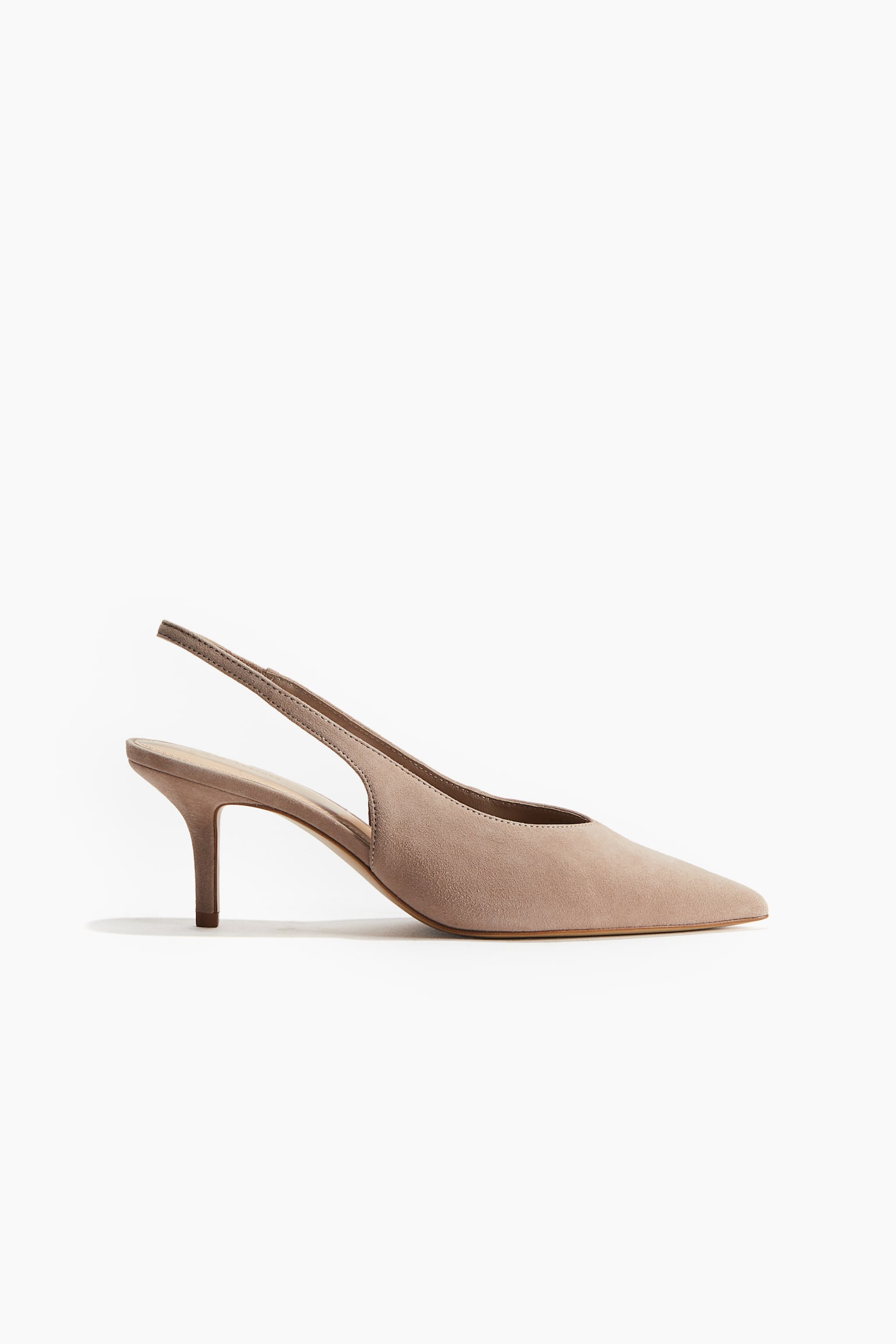 Suede Slingback Pumps - Beige/Black - 1