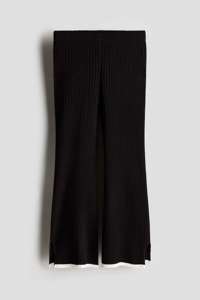 Pantalón acampanado en punto de canalé - Negro/Rosa/Amarillo claro/Rayas - 1