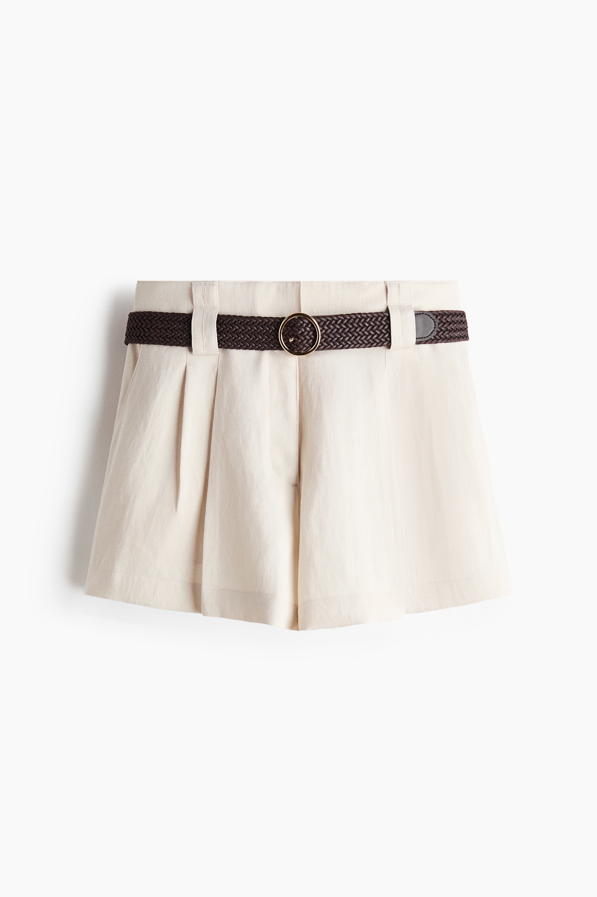 Belted tailored shorts - Cream/Brown