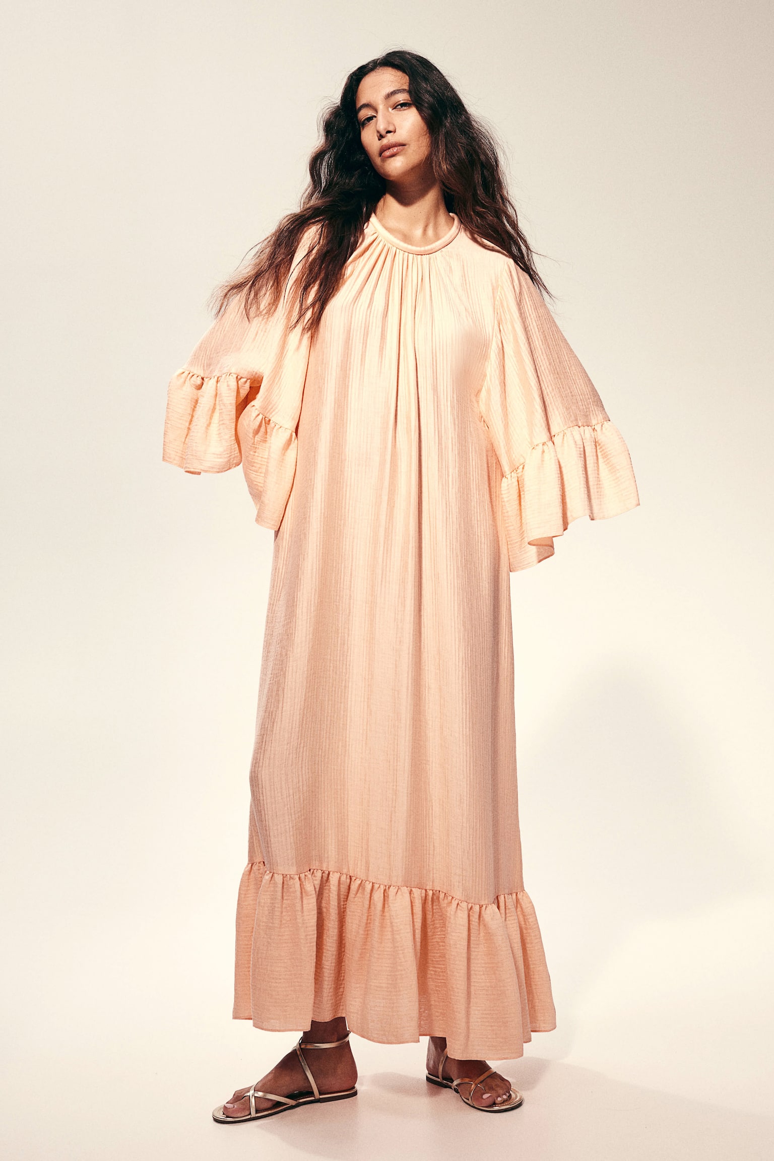 Frill-trimmed kaftan dress - Peach pink - 3