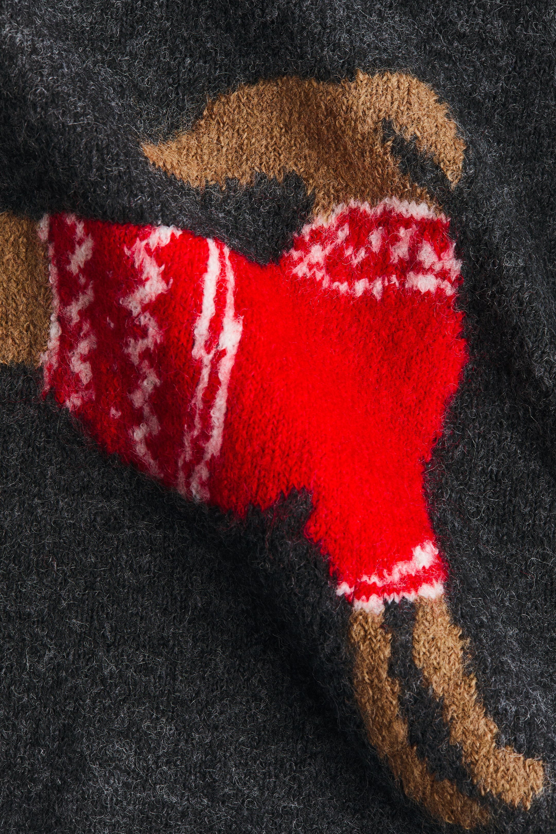 拡大画像を表示: オーバーサイズ ジャカードニットセーター - ダークグレーメランジ／ドッグ - レディース | H&M JP 5