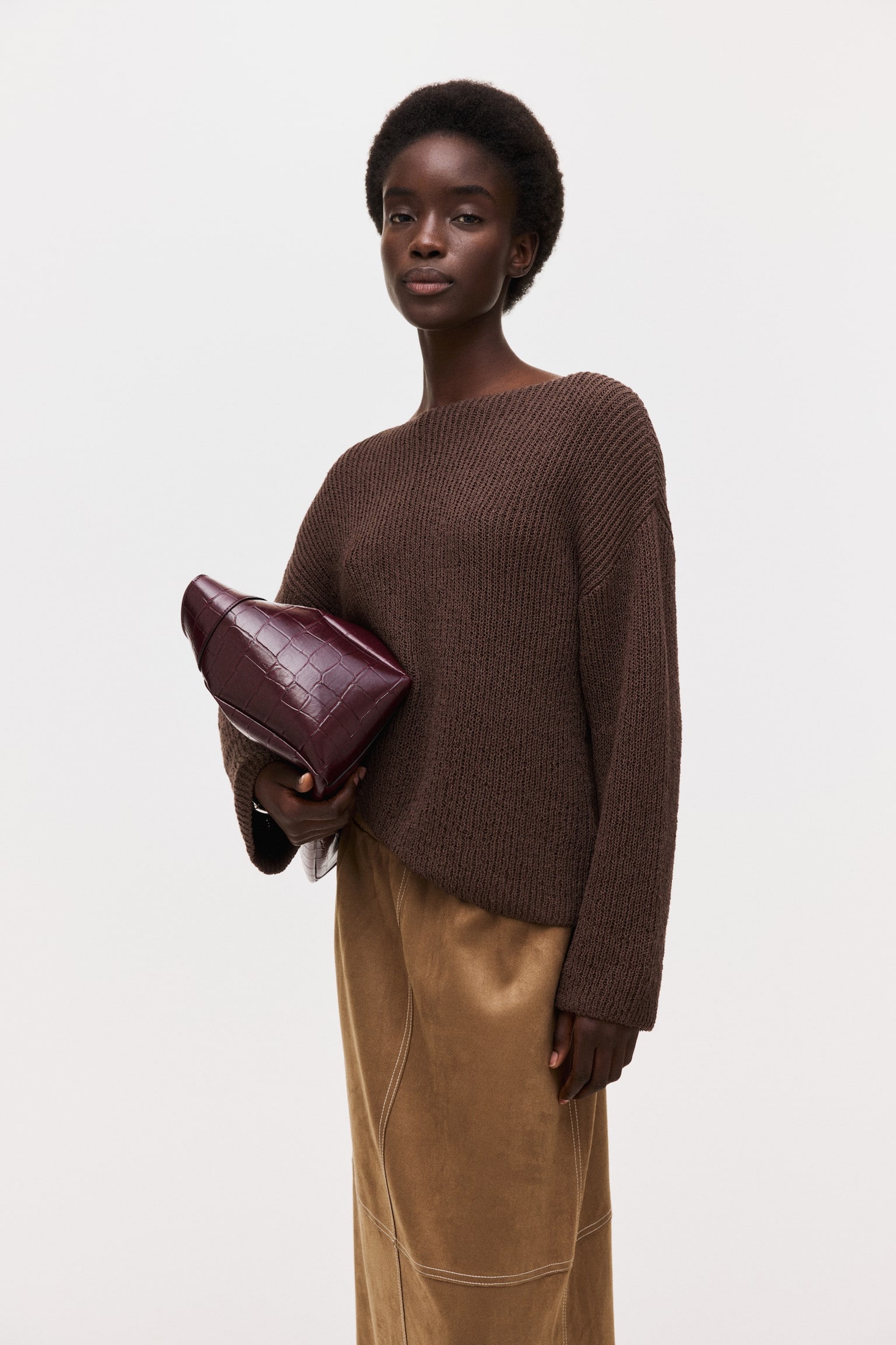 Pull à encolure bateau - Marron foncé - 4