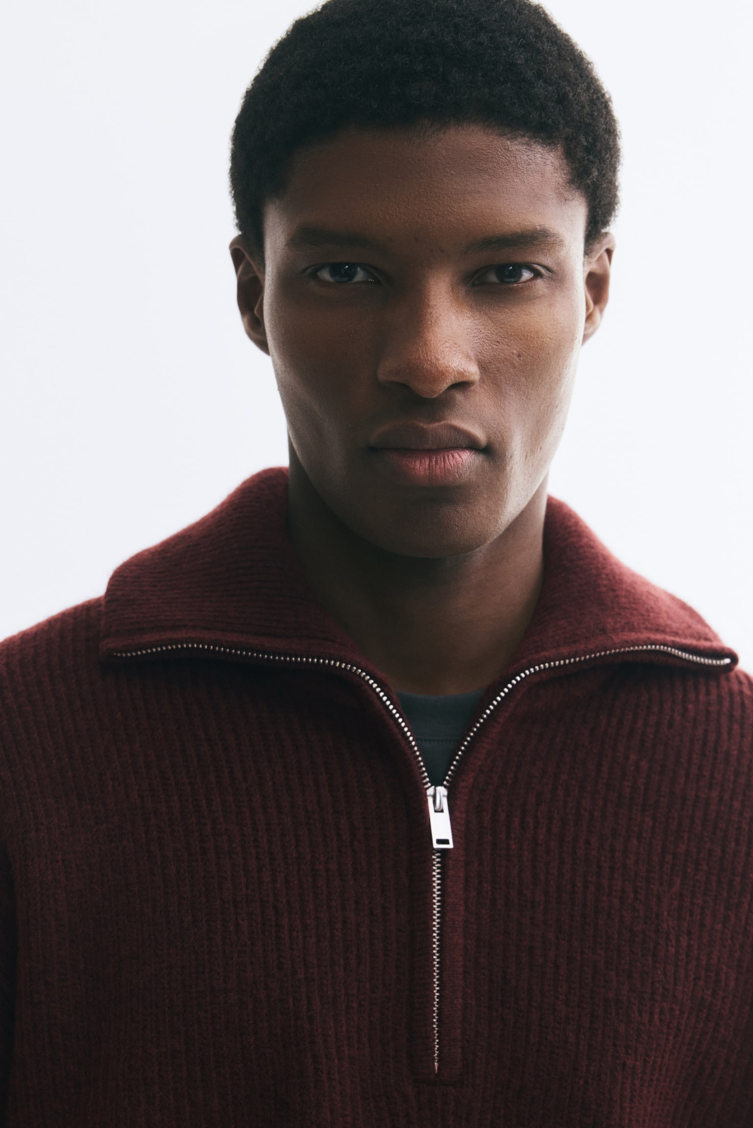 Мужской свитер H&M Relaxed-Fit Half-Zip Rib-Knit, цвет: Бордовый — фото 4