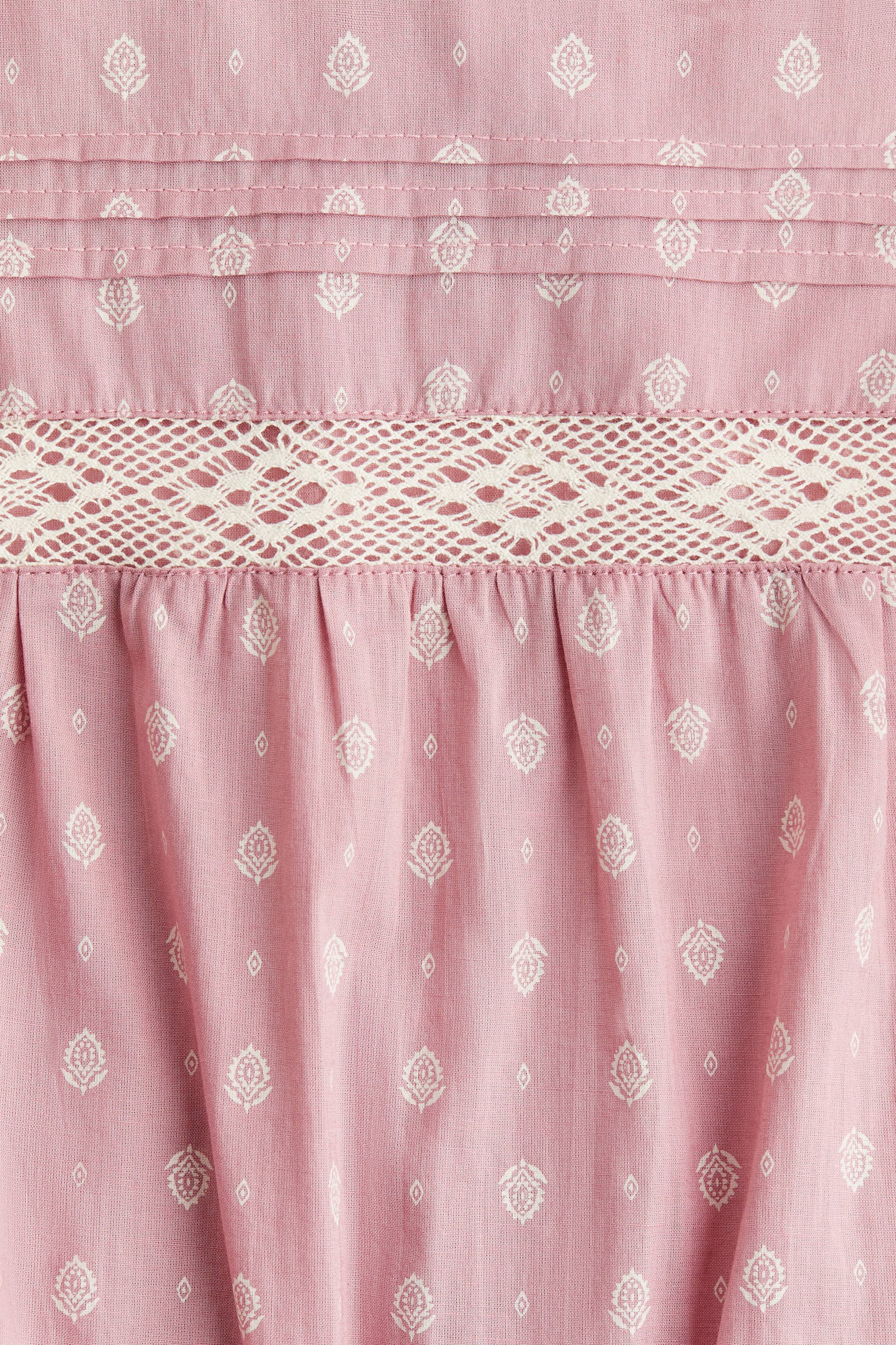 蕾絲裝飾棉質洋裝 - 粉紅色/印花 - 4