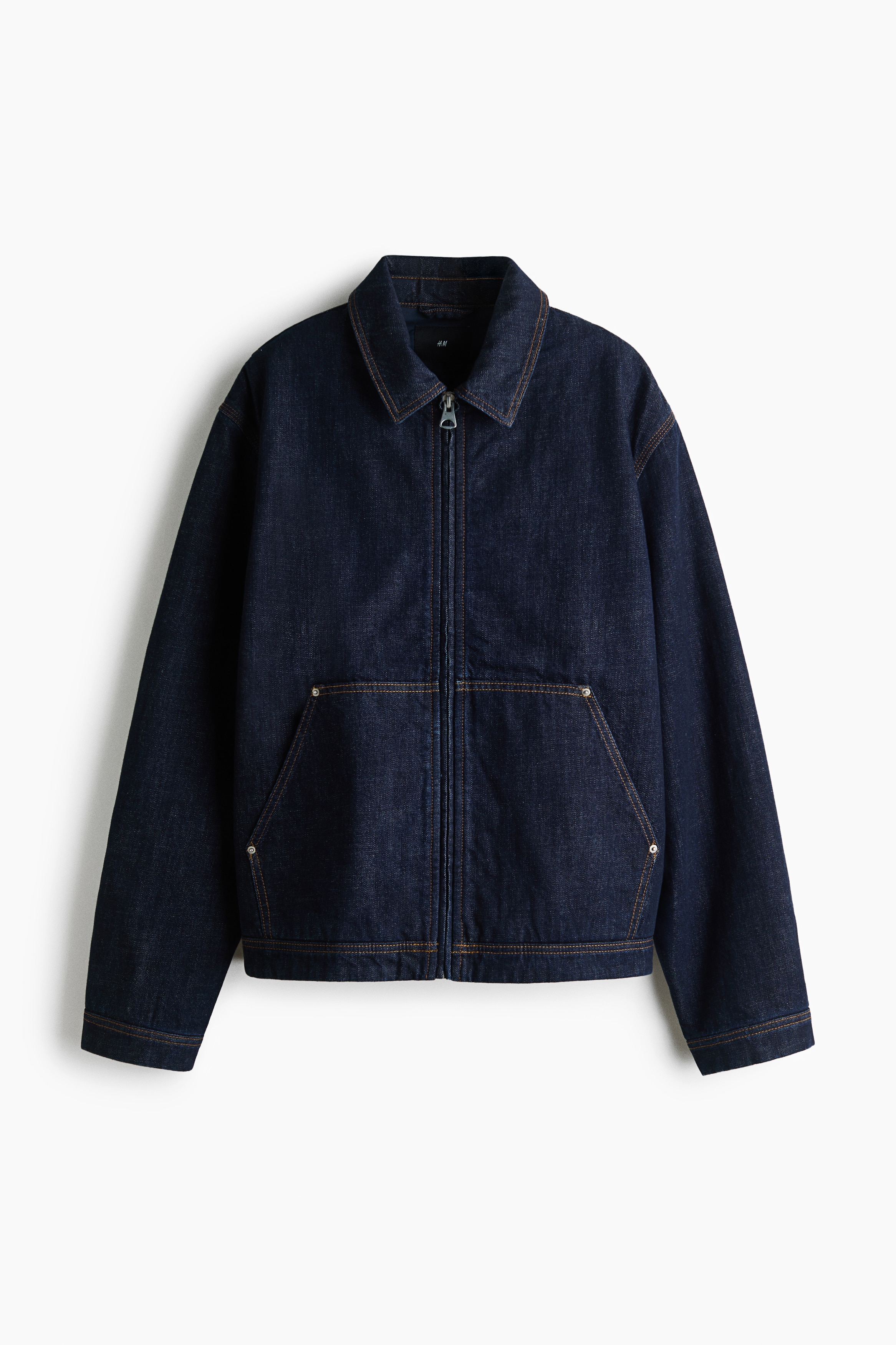 Jachetă stil workwear din denim - Albastru-denim închis/Maro-prăfuit