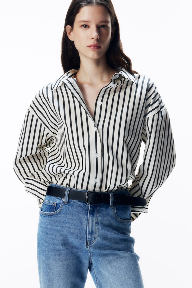 Poplin shirt White/Black striped Ladies H&M IN