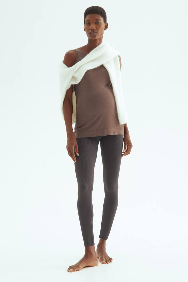 MAMA Seamless Ribbed Leggings - Dark gray/Black/Dark brown/Taupe - 3