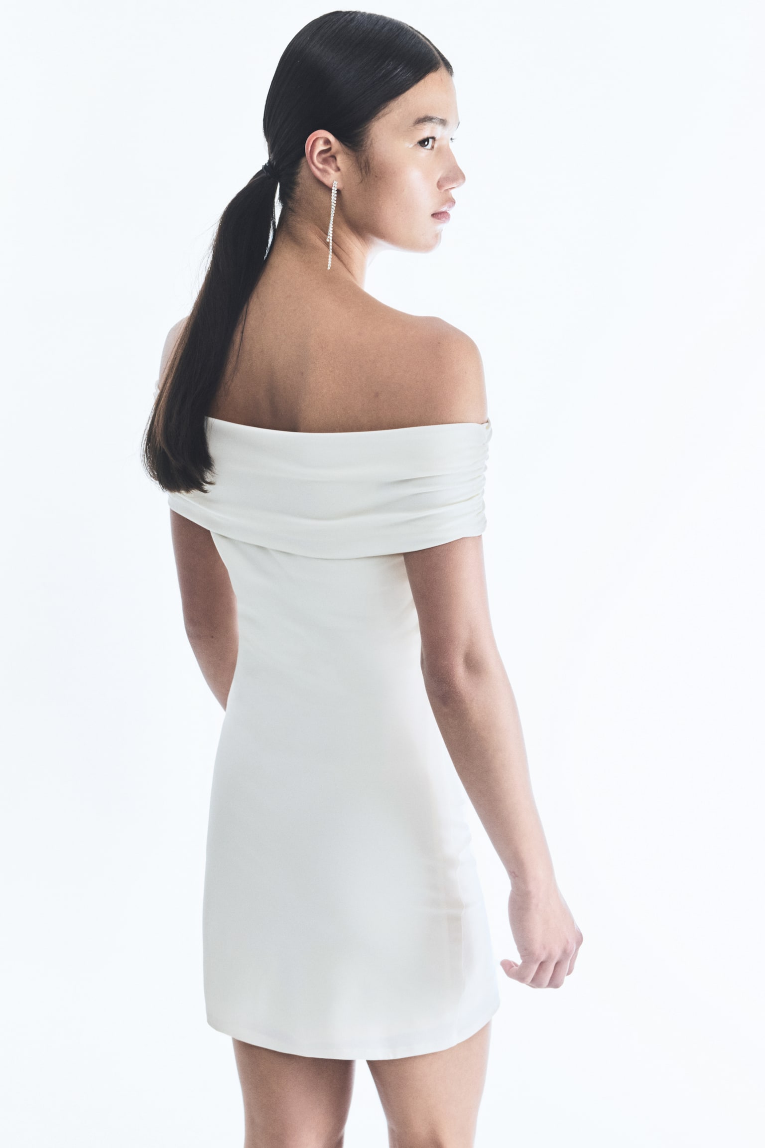 Off The Shoulder Dress - White/Black/Dark brown - 3