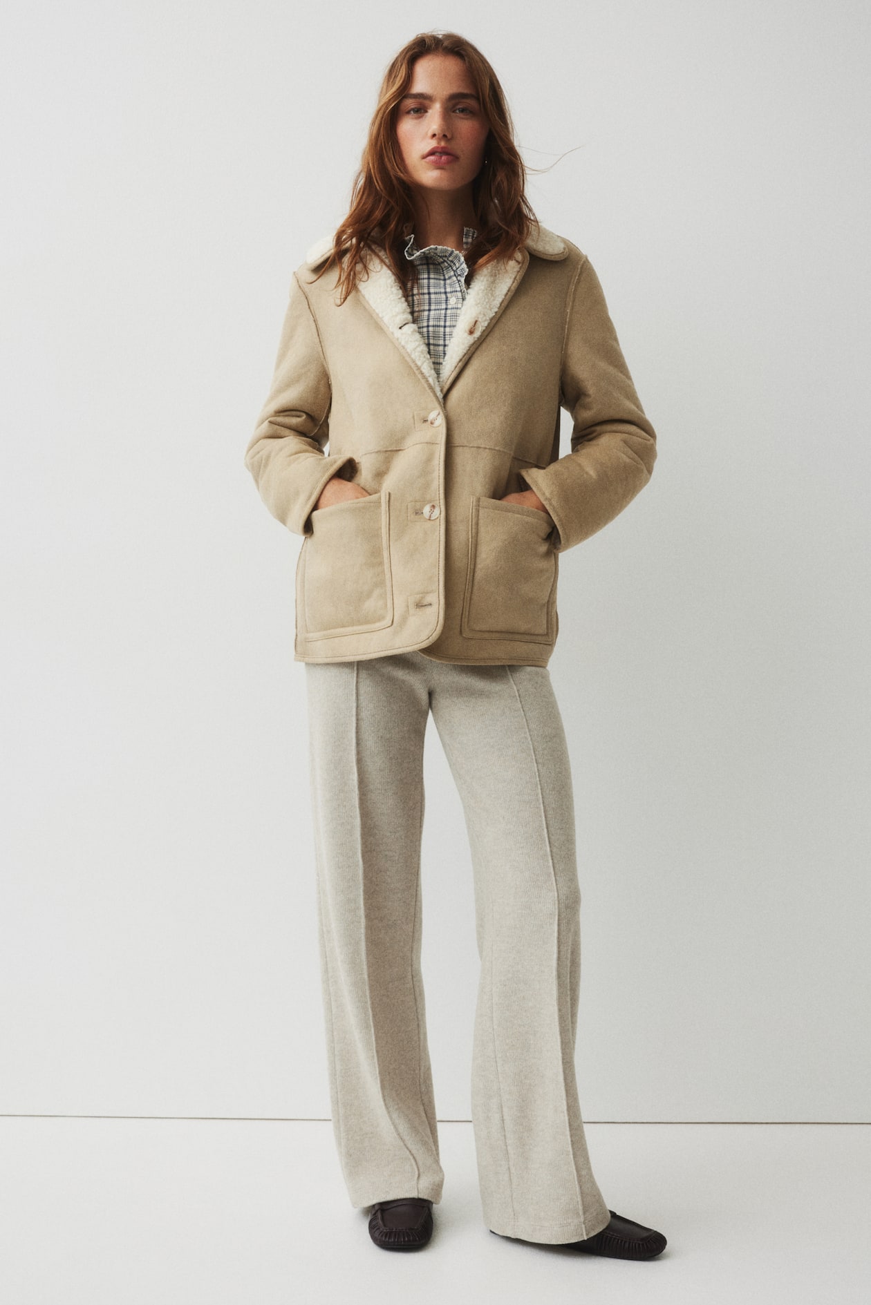 Rib-Knit Creased Pants