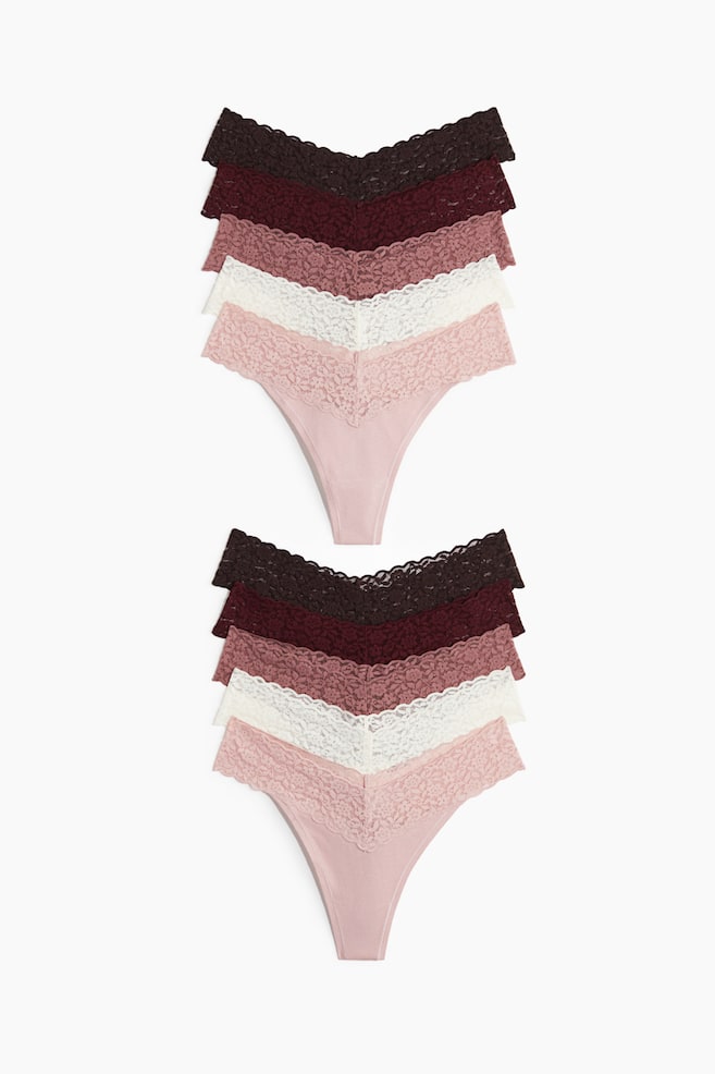 10-pack lace thong briefs - Light pink/Burgundy/Dusty blue/White/Light blue/White/White/Pink/Dark brown/Black/Burgundy/Powder pink/Light dusty blue/Floral/Light pink/Dark grey/Navy blue/Light beige/Black/Dark grey/Light pink/Light beige/White/Dark grey - 1