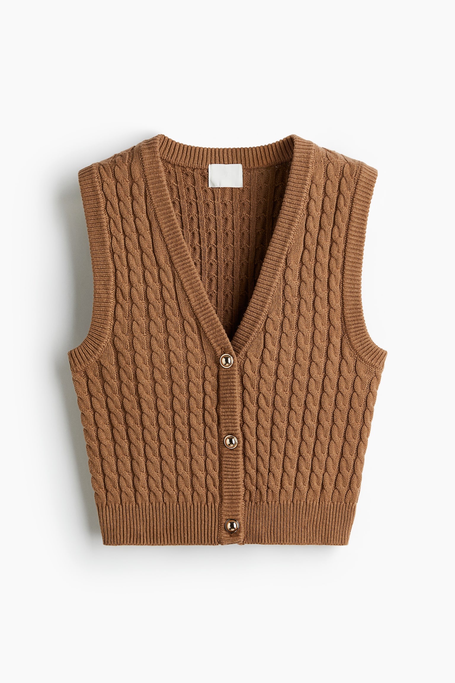 Cable-knit waistcoat - Light brown/Dark khaki green/Cream - 1
