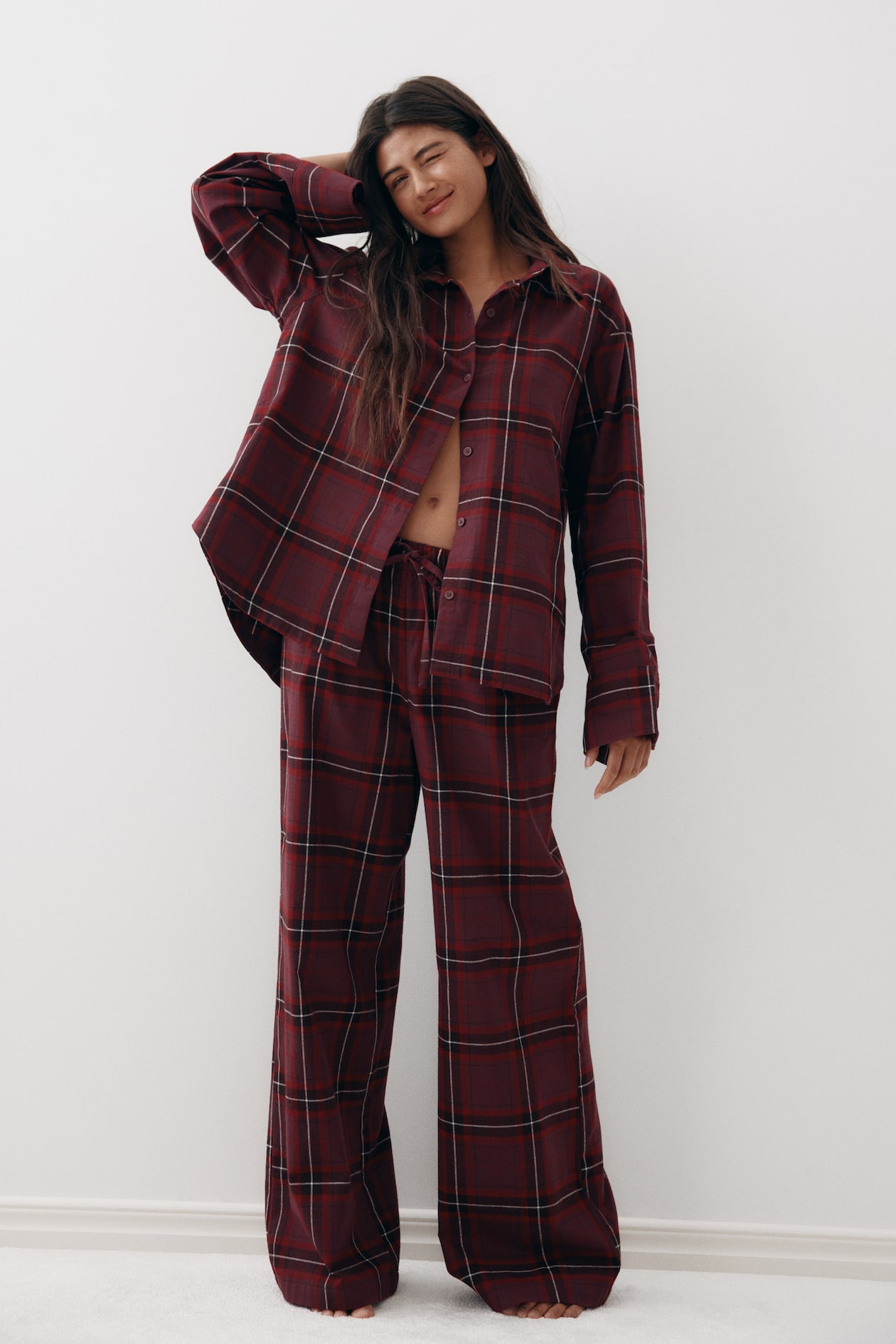 Cotton flannel pyjamas - Rouge/carreaux - FEMME | H&M CH