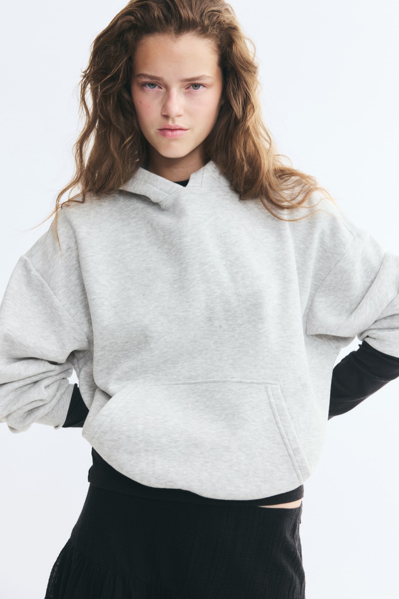 Женское худи H&M Brushed-Inside, цвет: Светлый серый меланжевый — фото 5