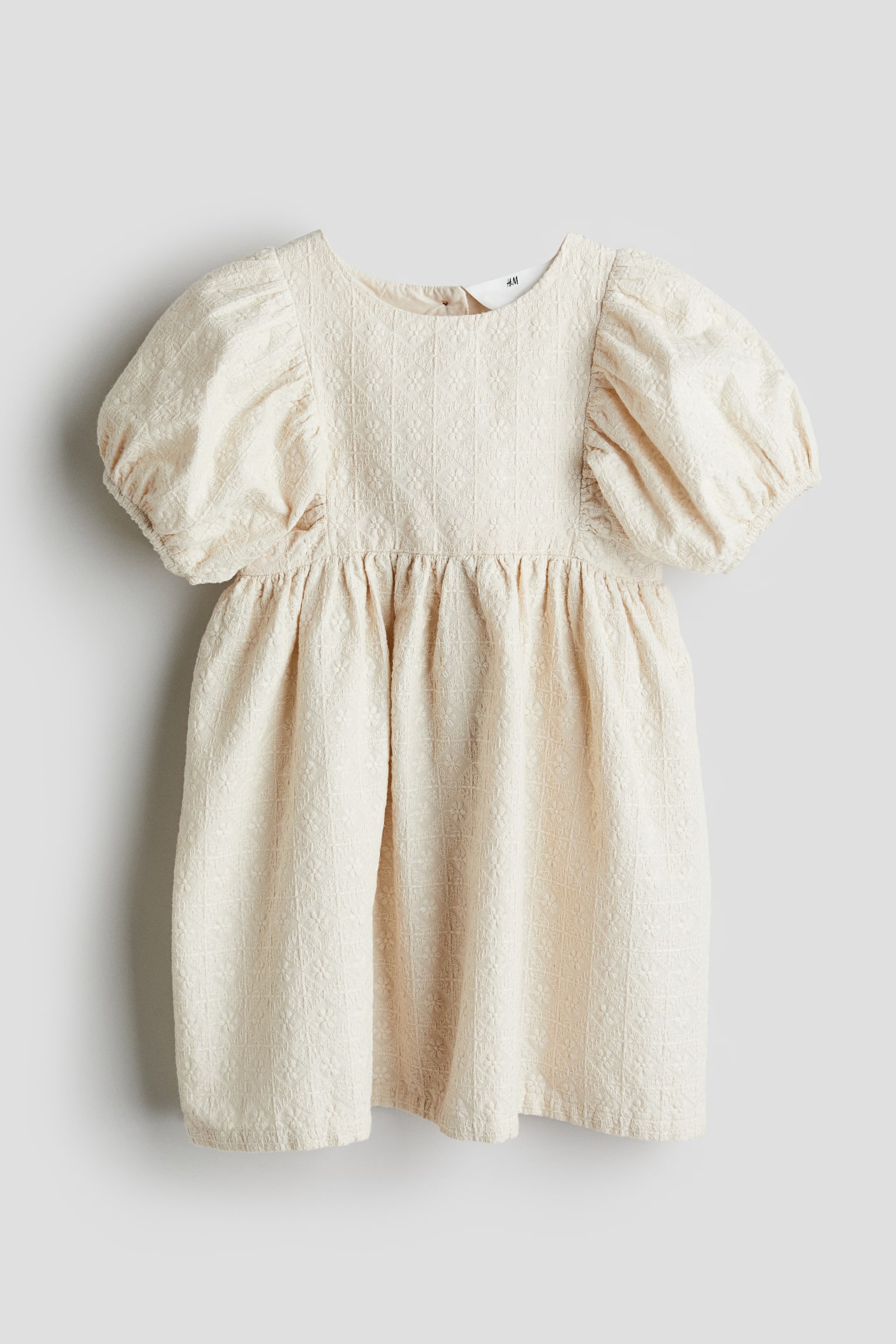 Embroidered Cotton Dress - Light beige - 1