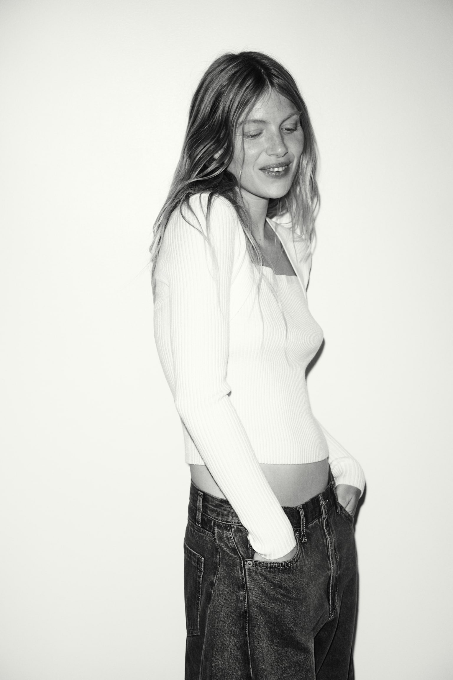 Женский топ H&M Bolero-Look Rib-Knit, цвет: Кремовый — фото 5
