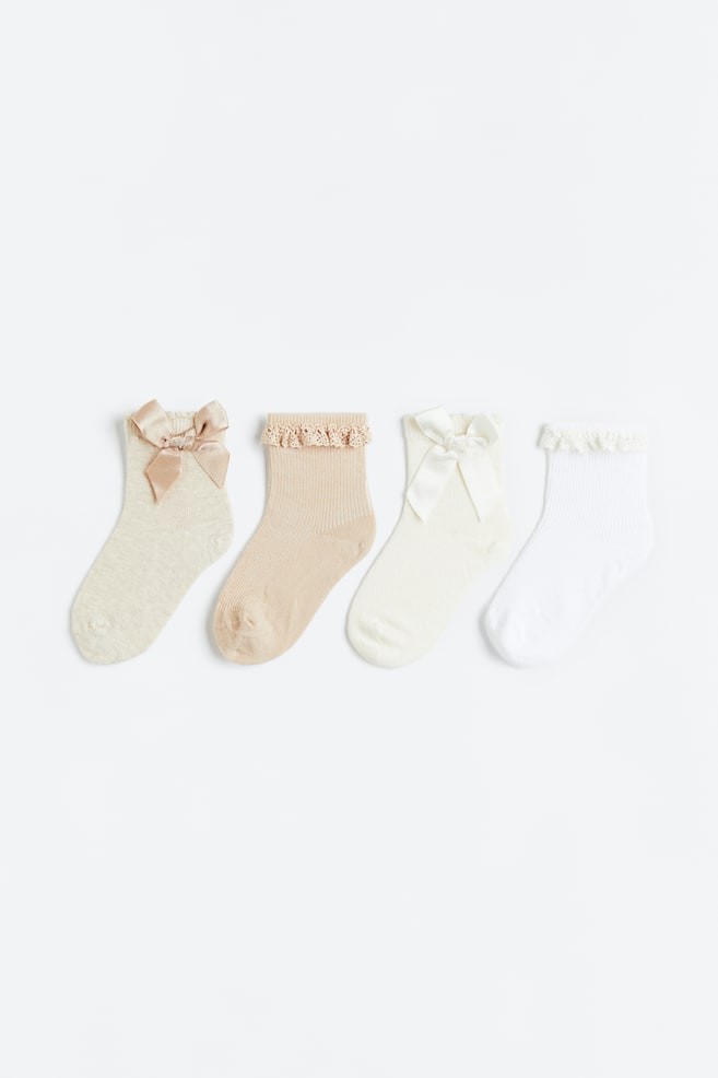 4-pack socks - Light beige/White/Lilac/Floral/Dark pink/Light pink/Lingt pink/Light turquoise - 1