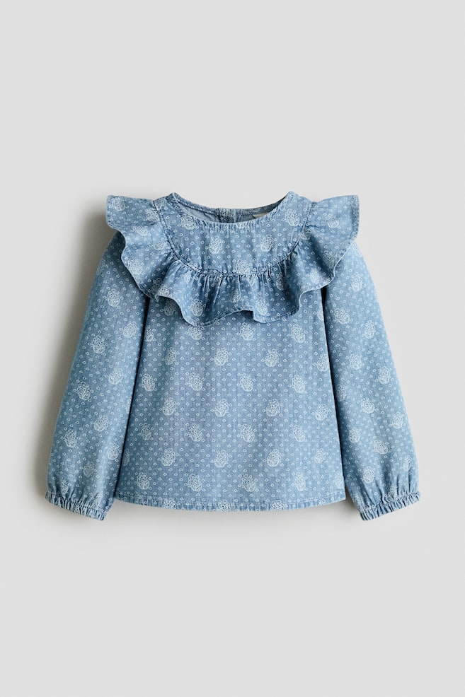 Denim blouse met volant - Licht denimblauw/bloemen - 1
