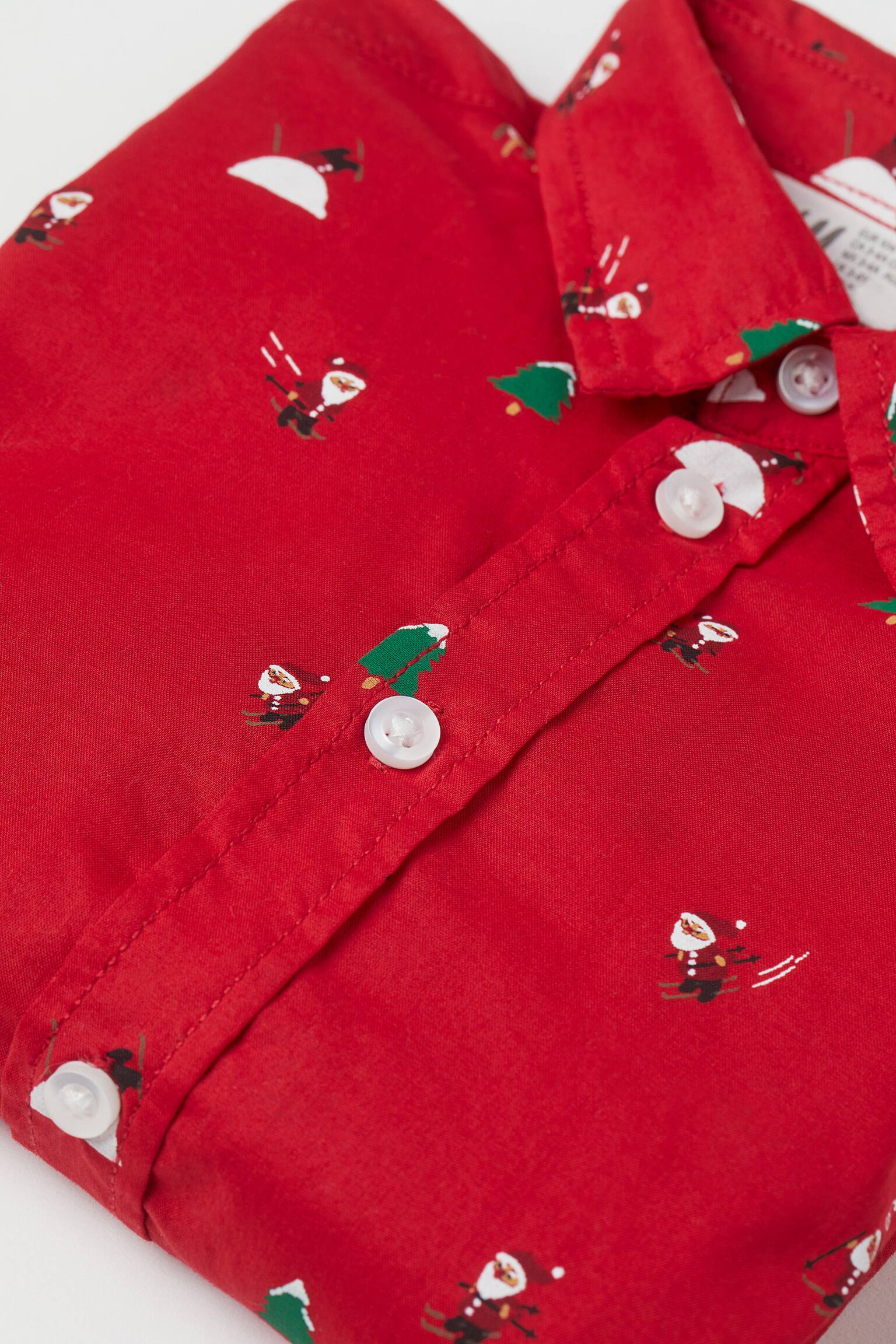 Patterned cotton shirt-Red/Christmas motif - 2