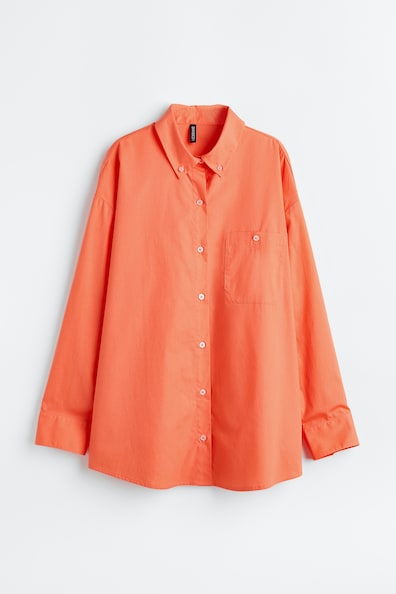 Oversized Poplin Shirt - Long sleeve - Long - Orange - Ladies | H&M US
