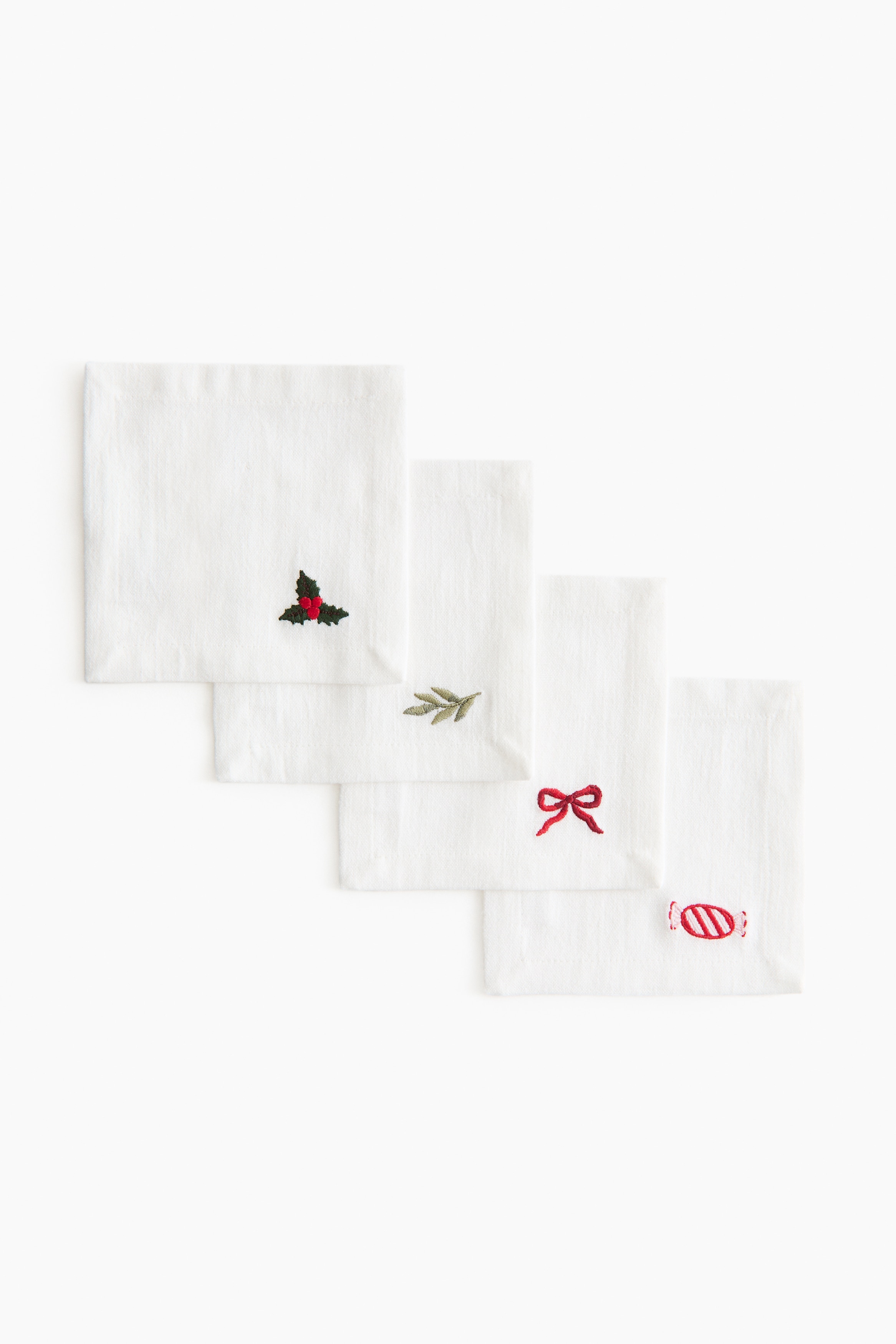 Sottobicchieri ricamati 4 pezzi - Bianco/Natale