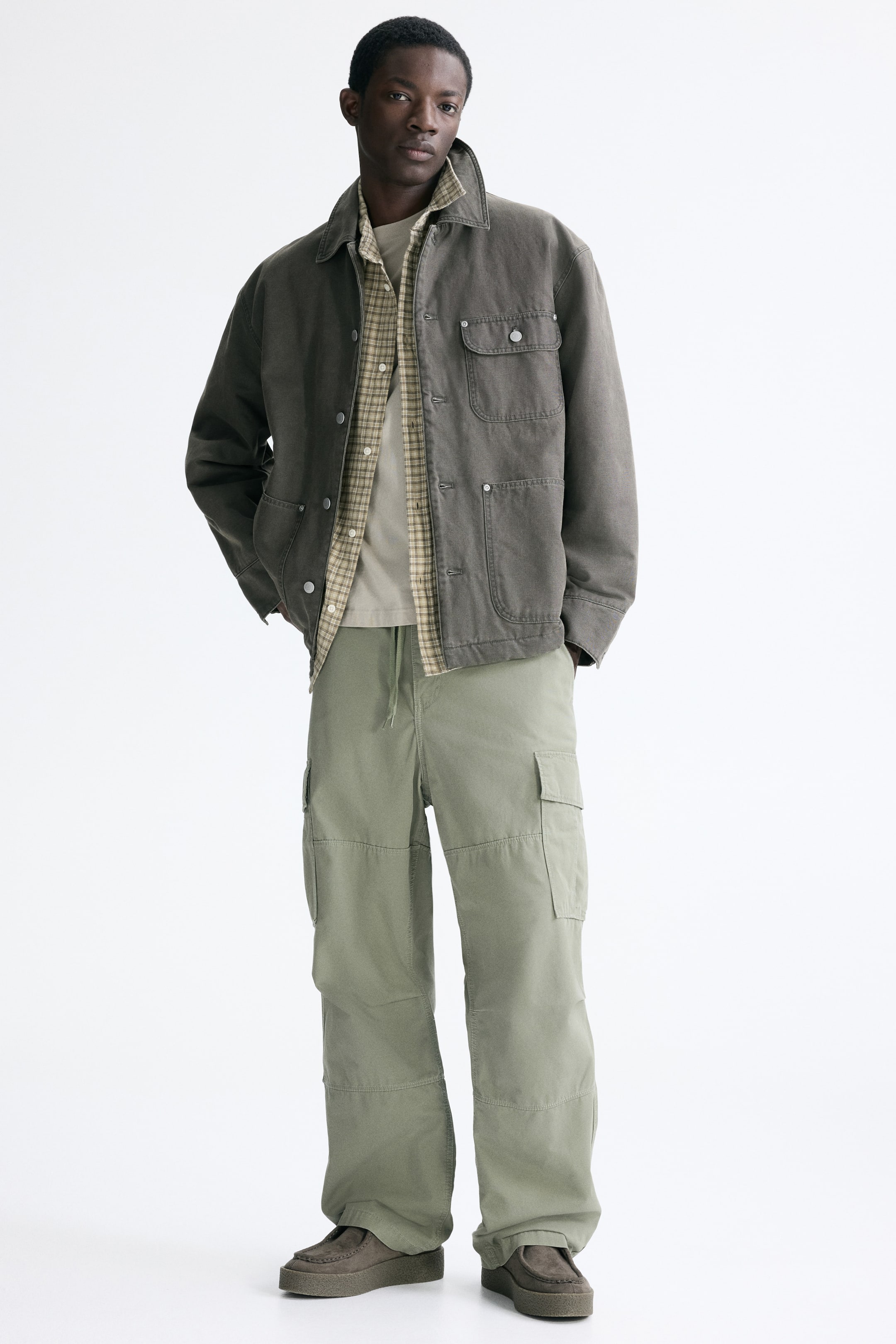 Ver imagem maior: Calças cargo em algodão Relaxed Fit - Verde caqui - HOMEM | H&M PT 1