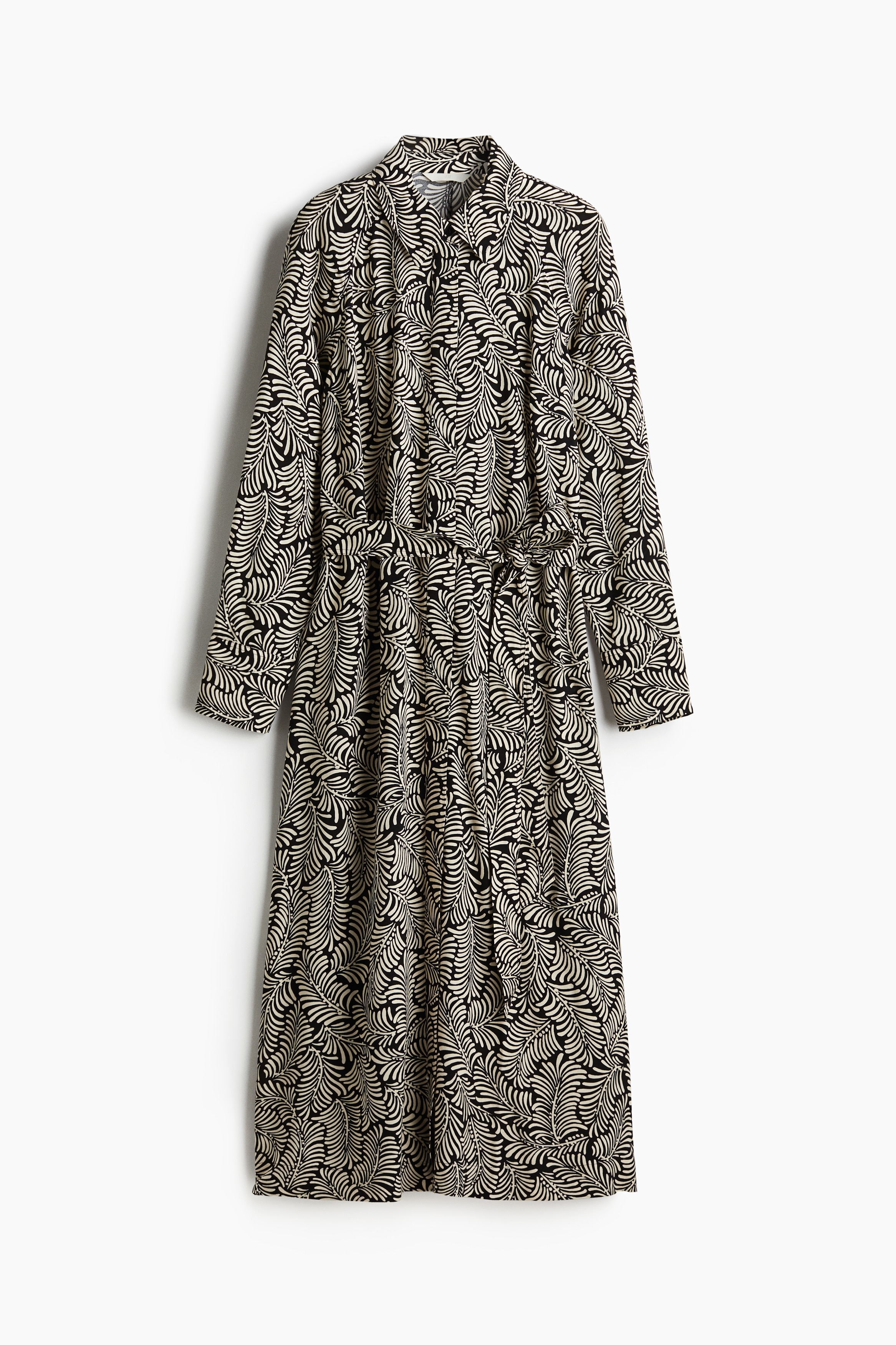 Tie-Belt Viscose Shirt Dress - Black/cream patterned/Light beige/leopard print
