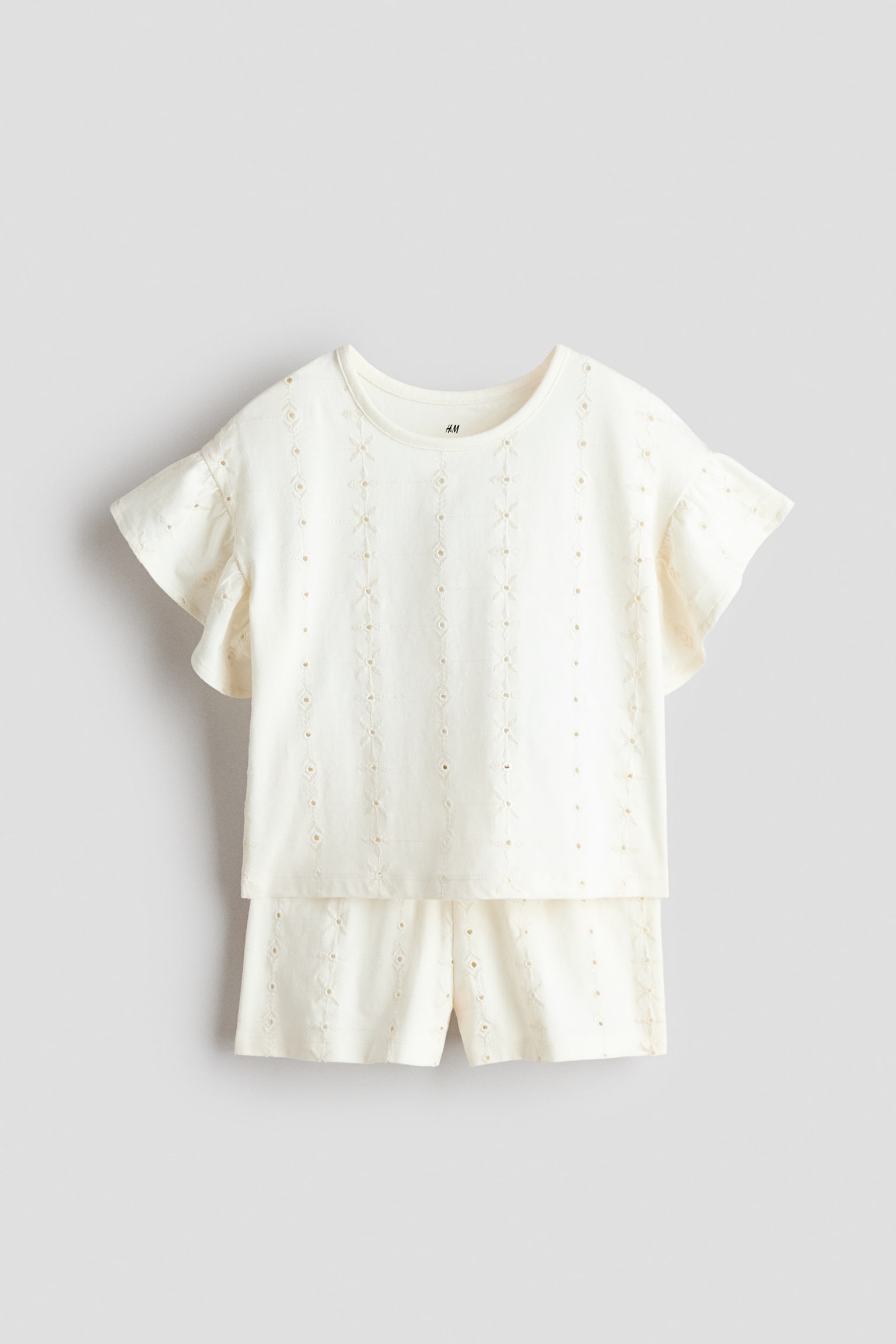 Ensemble 2 pièces avec broderie anglaise - Crème/Rose clair