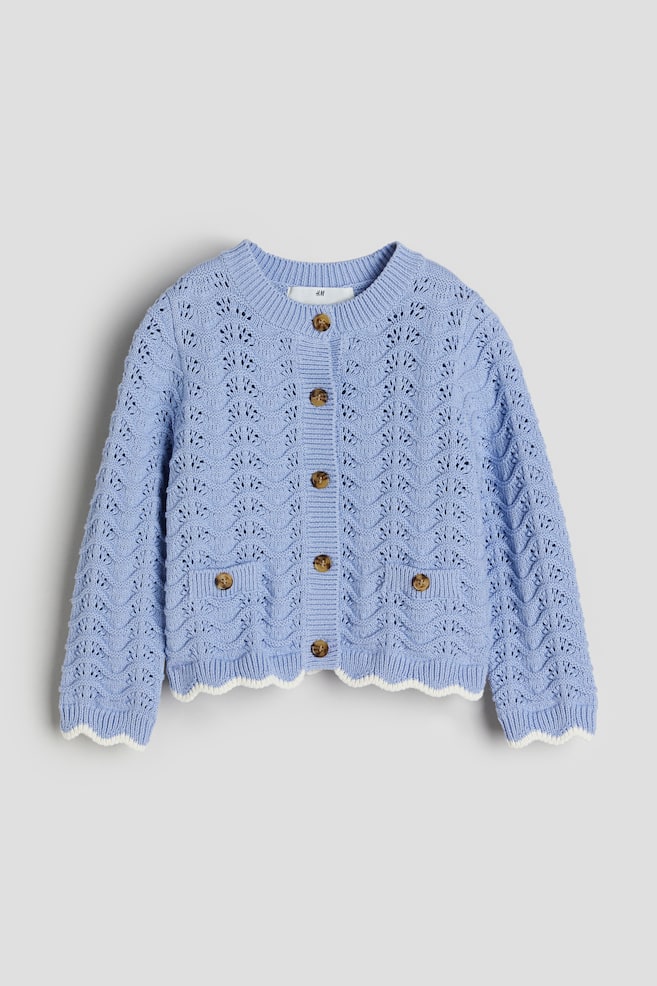 Pointelle-knit cardigan - Pastel blue/White - 1