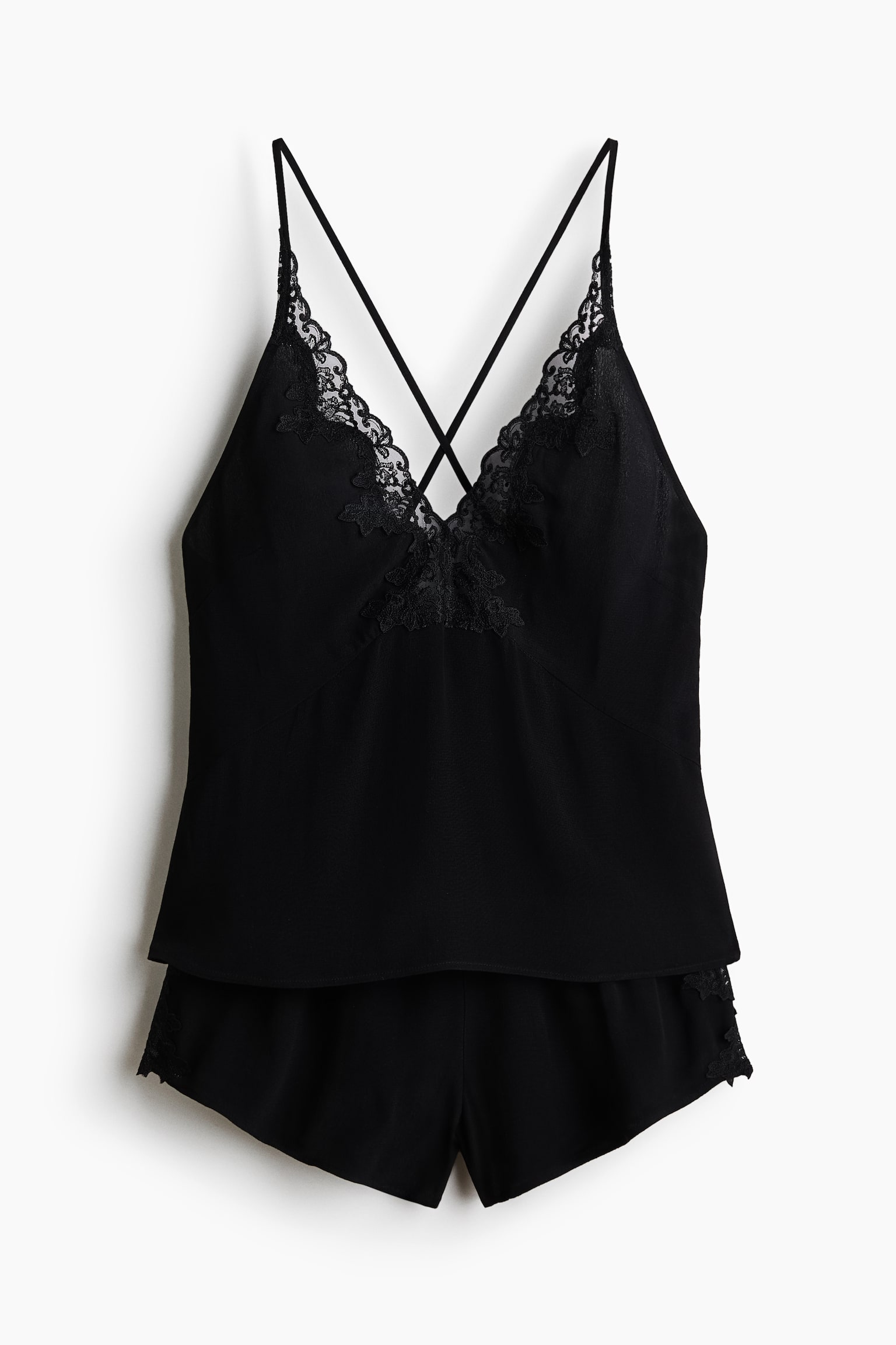 Pyjama aus Viskose mit Spitze - Schwarz