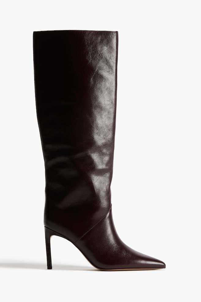 Bottes en cuir de hauteur genou avec bout pointu - Bordeaux - 1