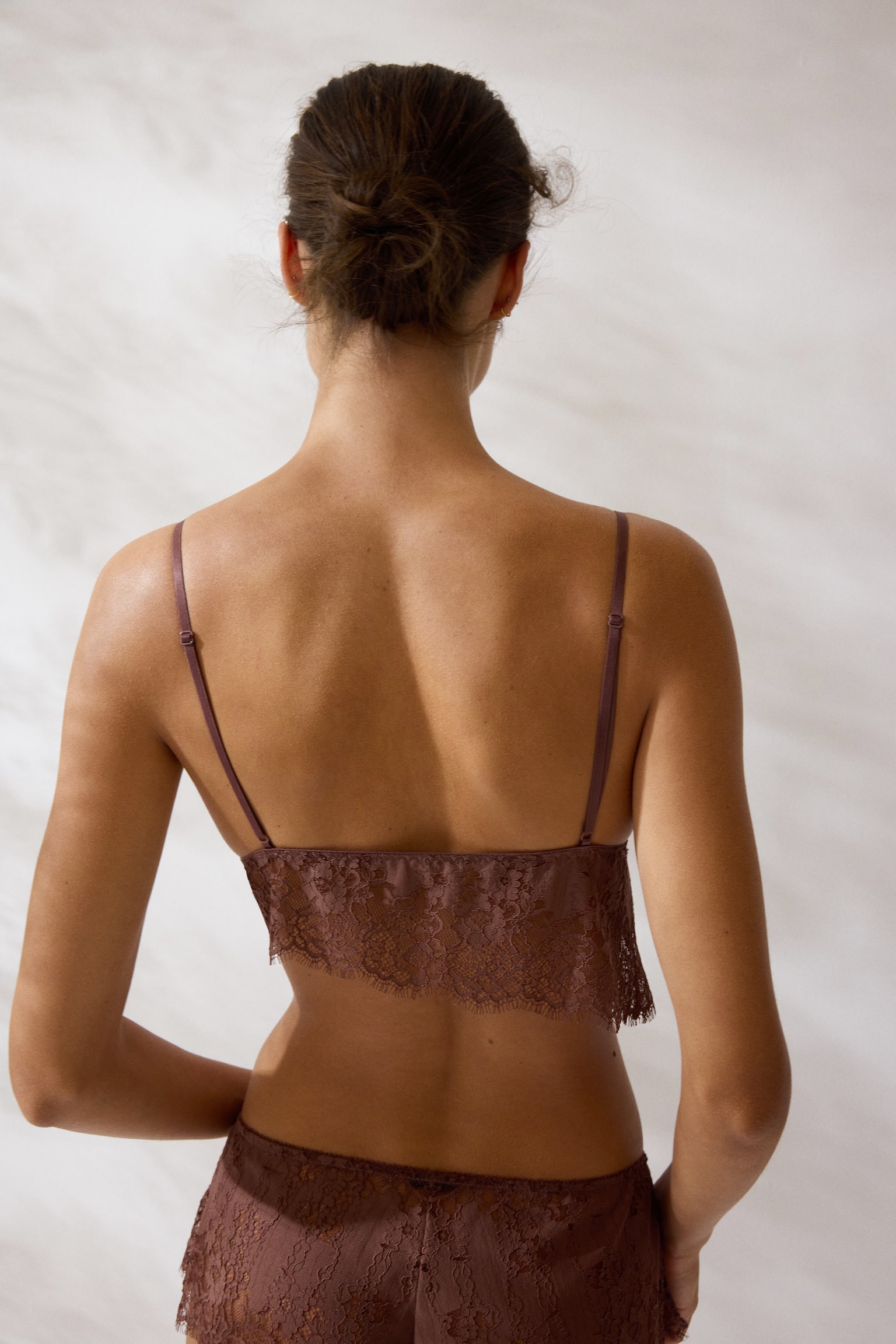 Asymmetric lace bralette - Dark dusty pink/Black - 3