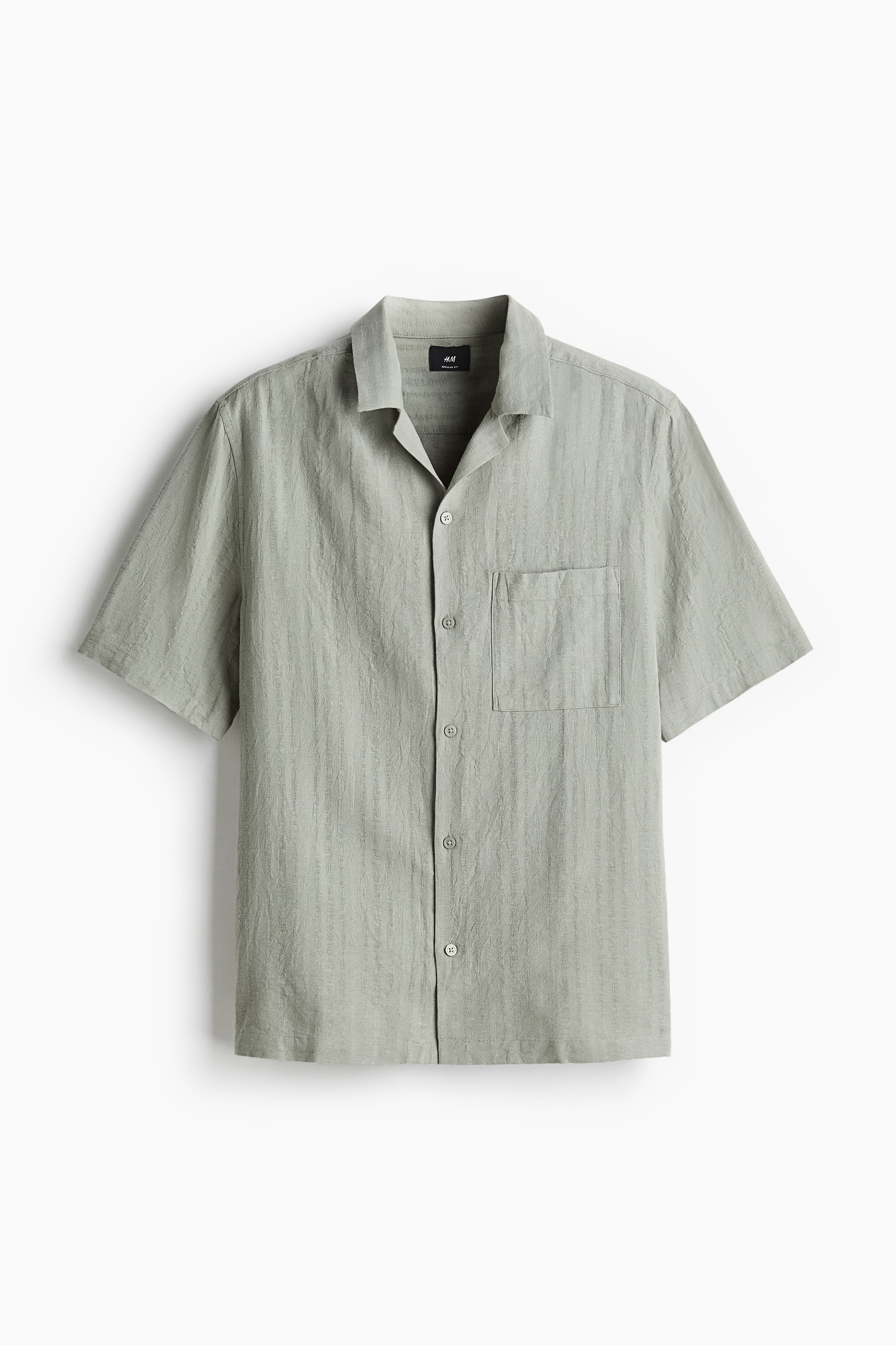 Regular Fit Linen-blend resort shirt - Sage green/Cream/Navy blue