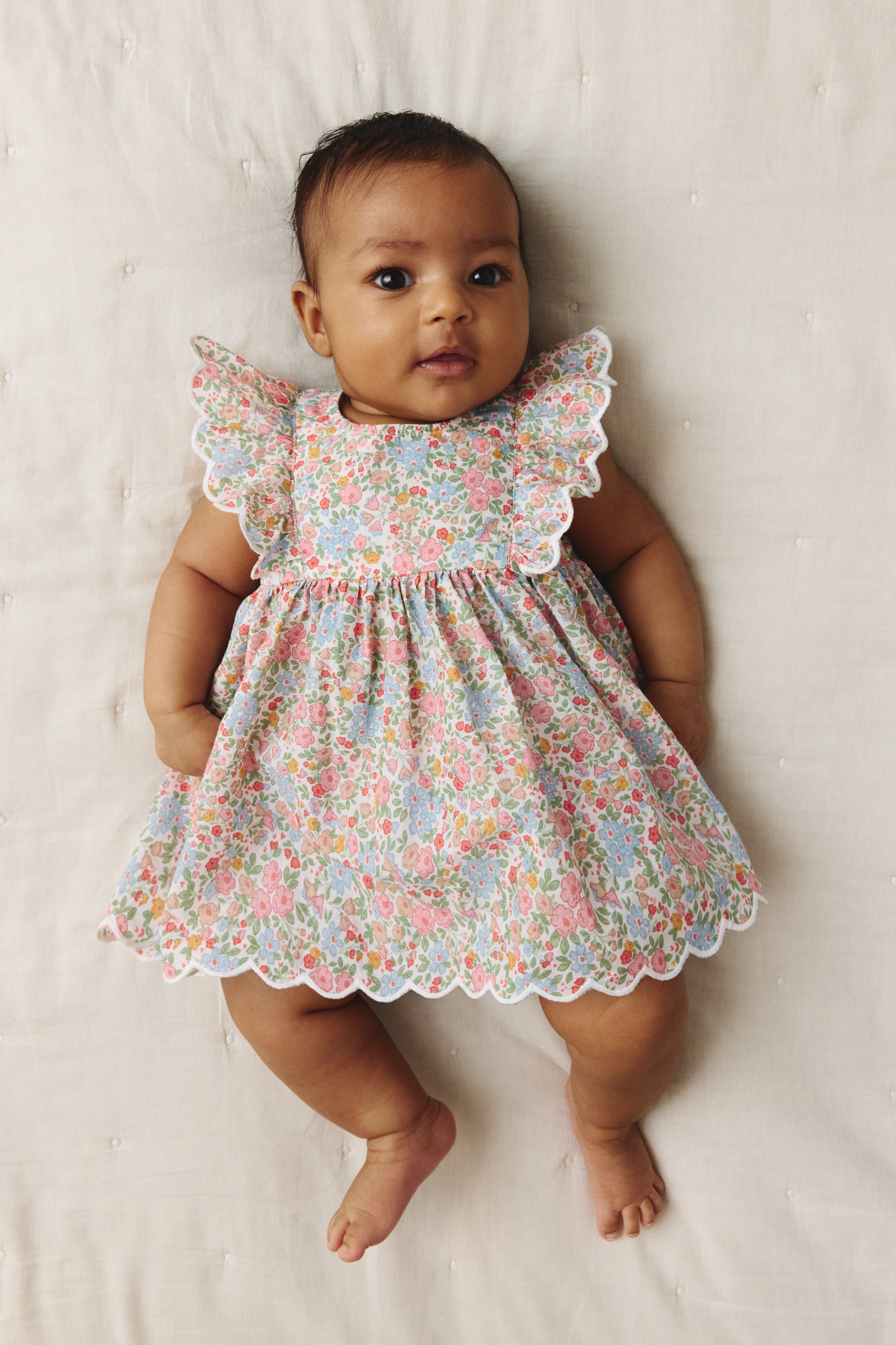 Frill-trimmed bodysuit dress - Pink/Floral/Pink/Floral/White