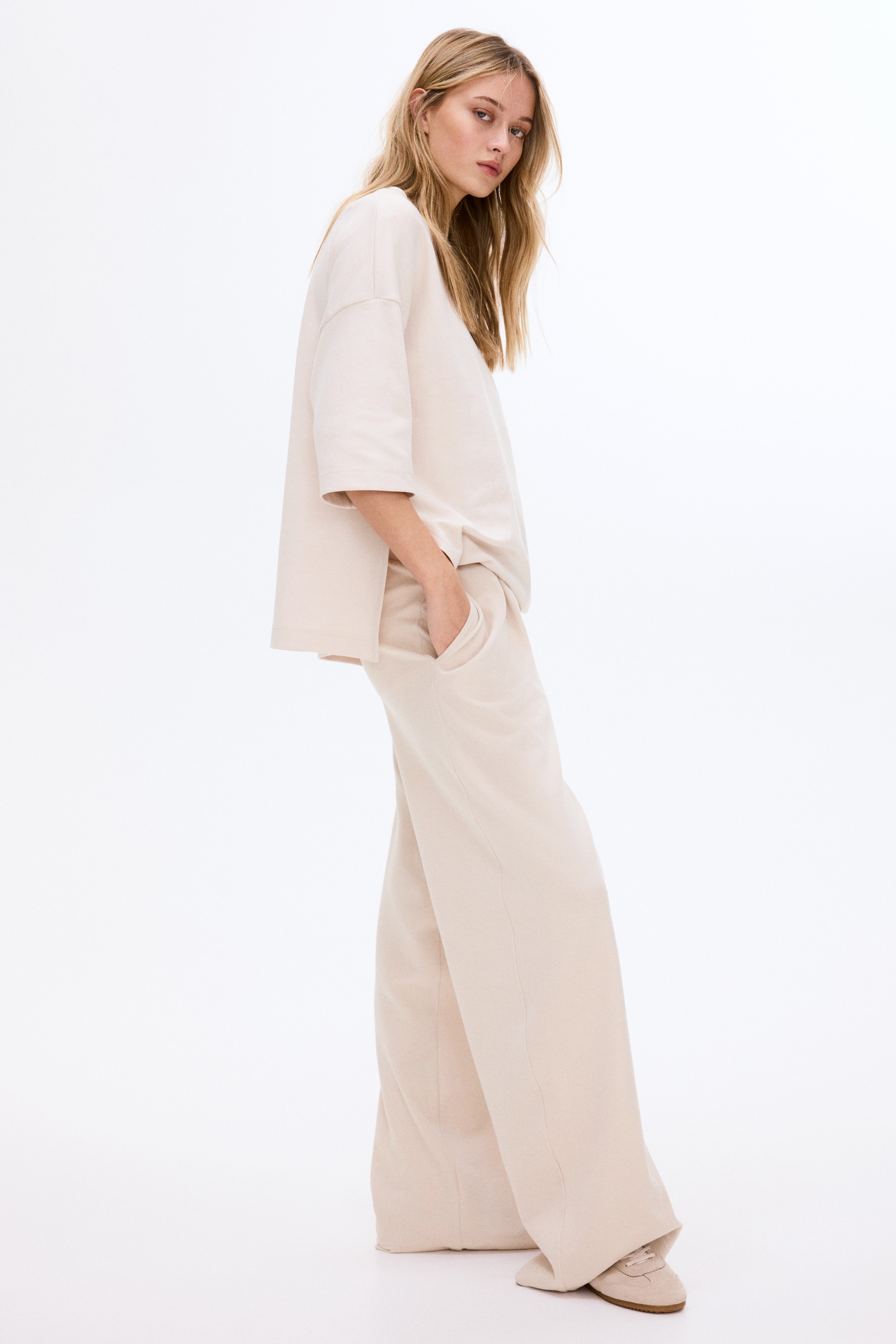 Joggers ampi in interlock - Beige chiaro/Nero/Marrone scuro