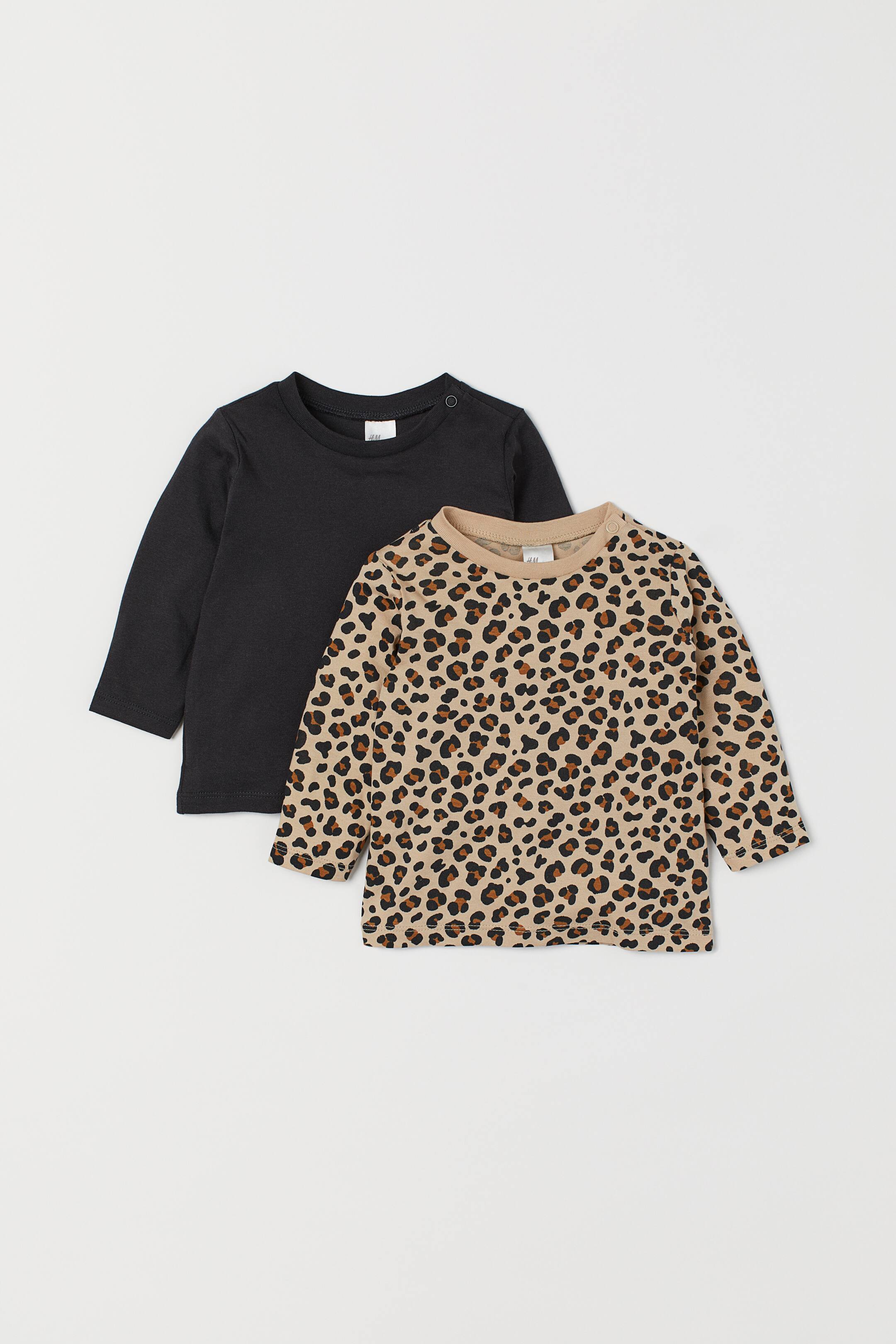 View larger image: 2-pack cotton jersey tops - Beige/Leopard print - Kids | H&M 1