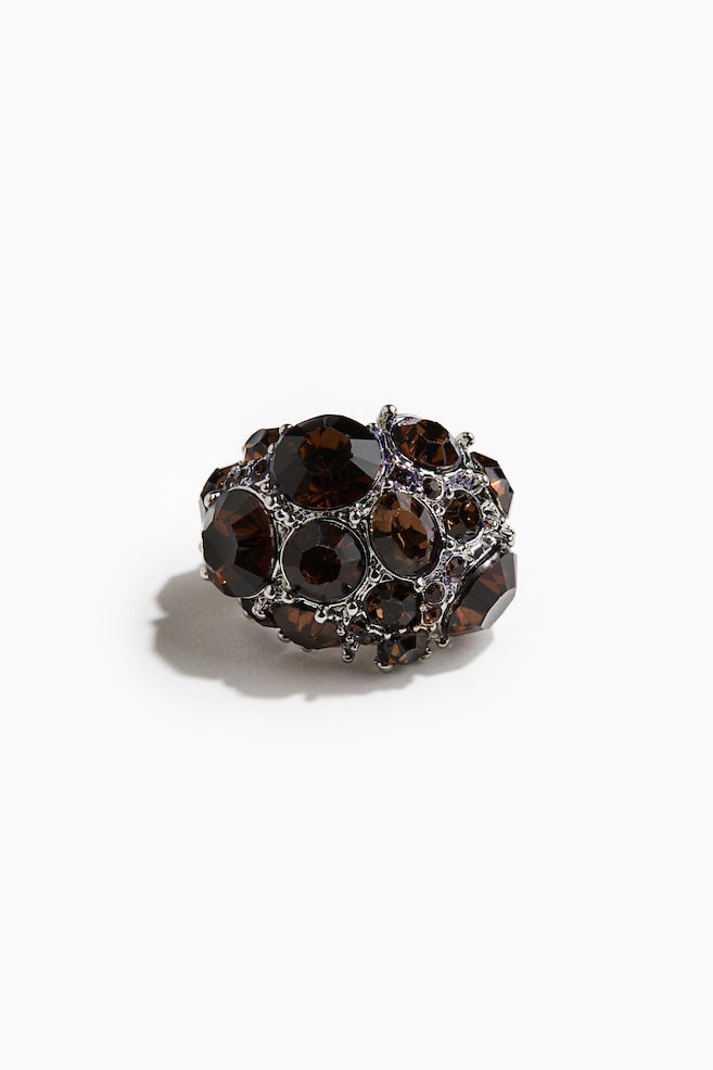 Statement Rhinestone Ring - Silver-colored/dark brown - 1