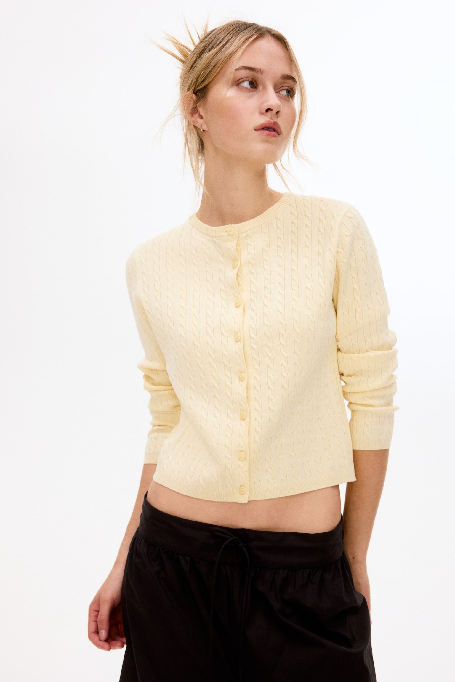 Cable-knit cardigan - Light yellow/Navy blue/Light blue - 3