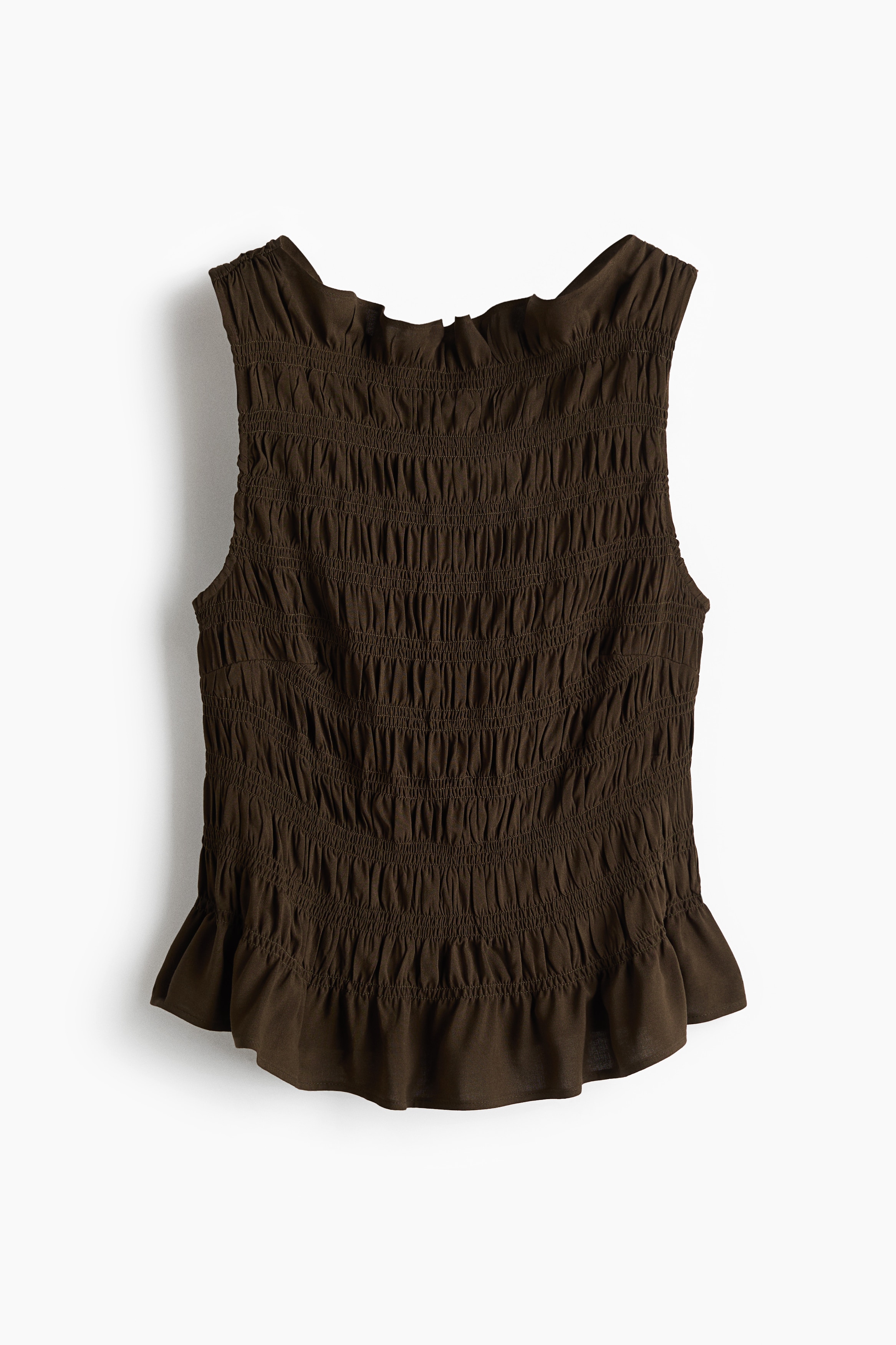 Smocked viscose top - Dark khaki green/Brown/Zebra print/Black/Patterned