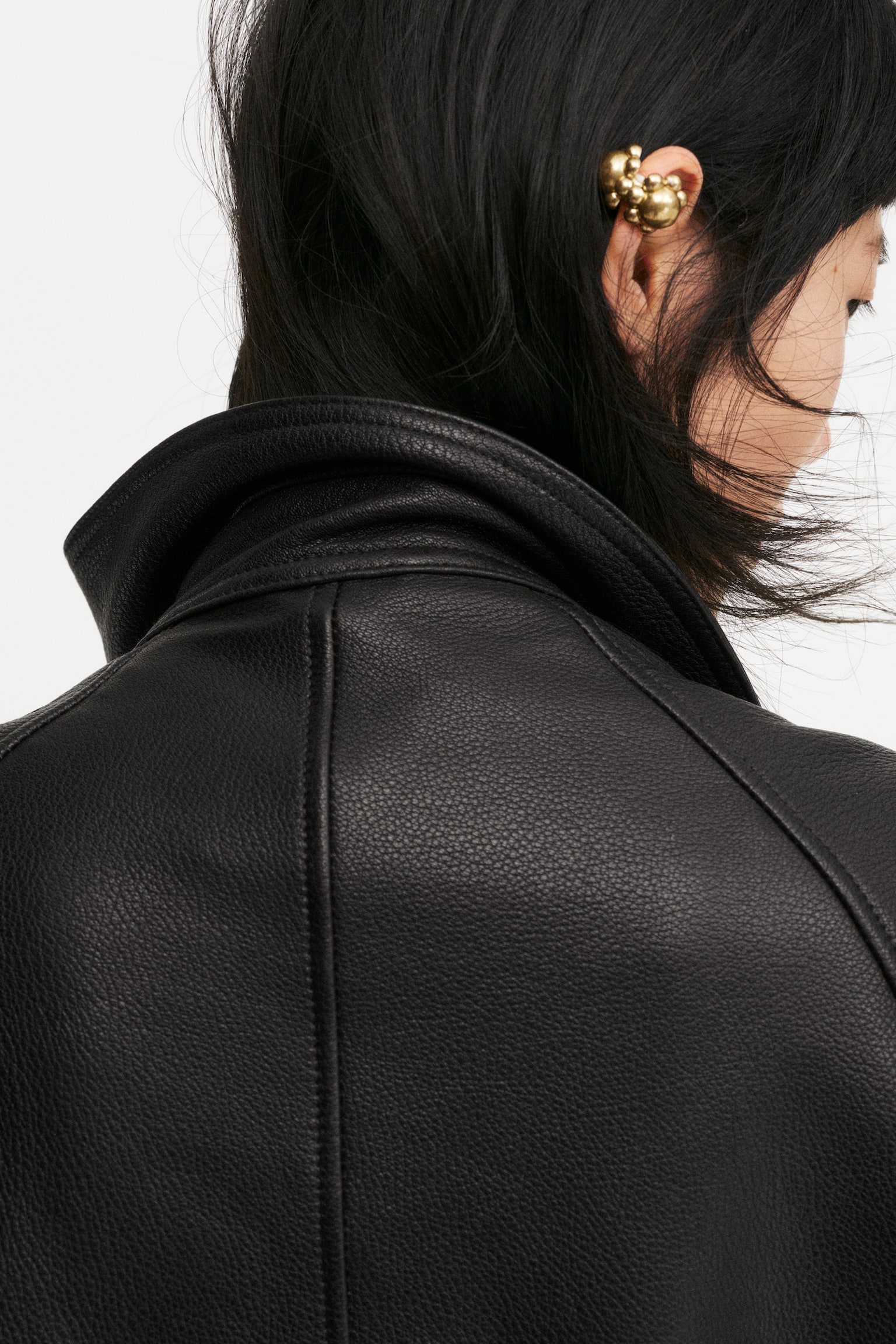 Peplum leather jacket - Black - 3