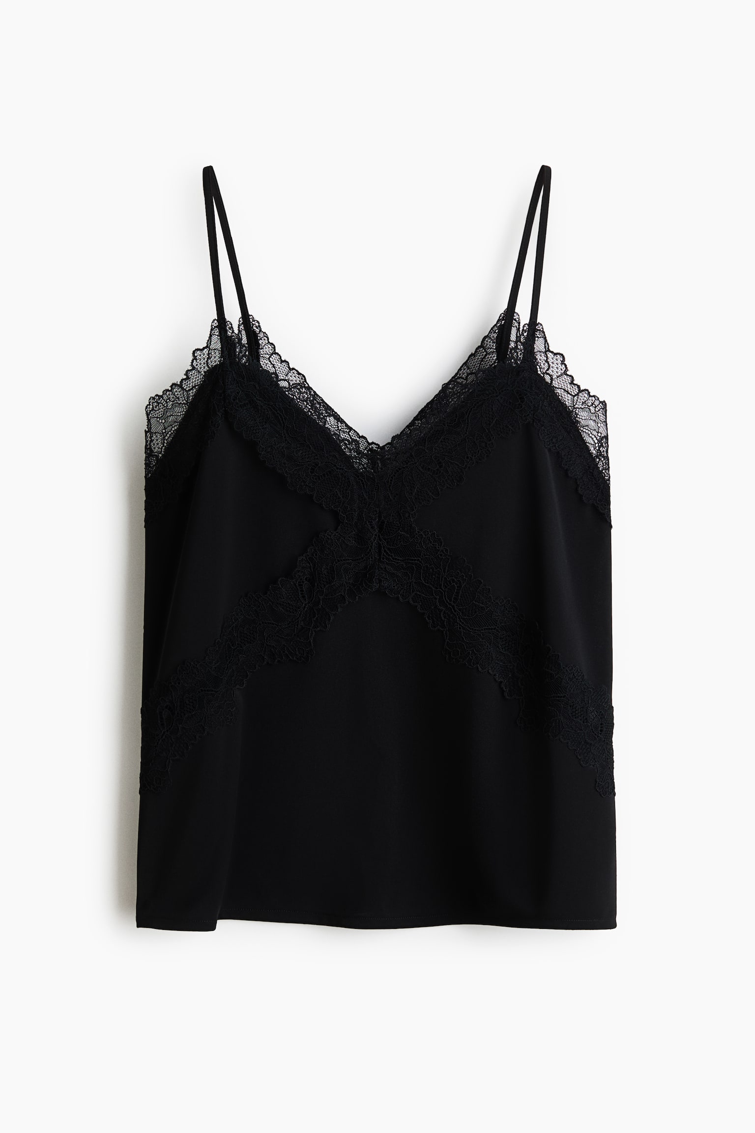Lace-trimmed Ponte-di-Roma strappy top - Black/Light peach pink