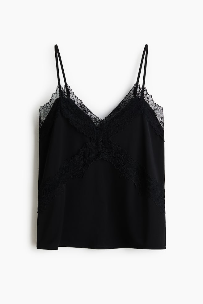 Lace-trimmed Ponte-di-Roma strappy top - Black/Light peach pink - 1