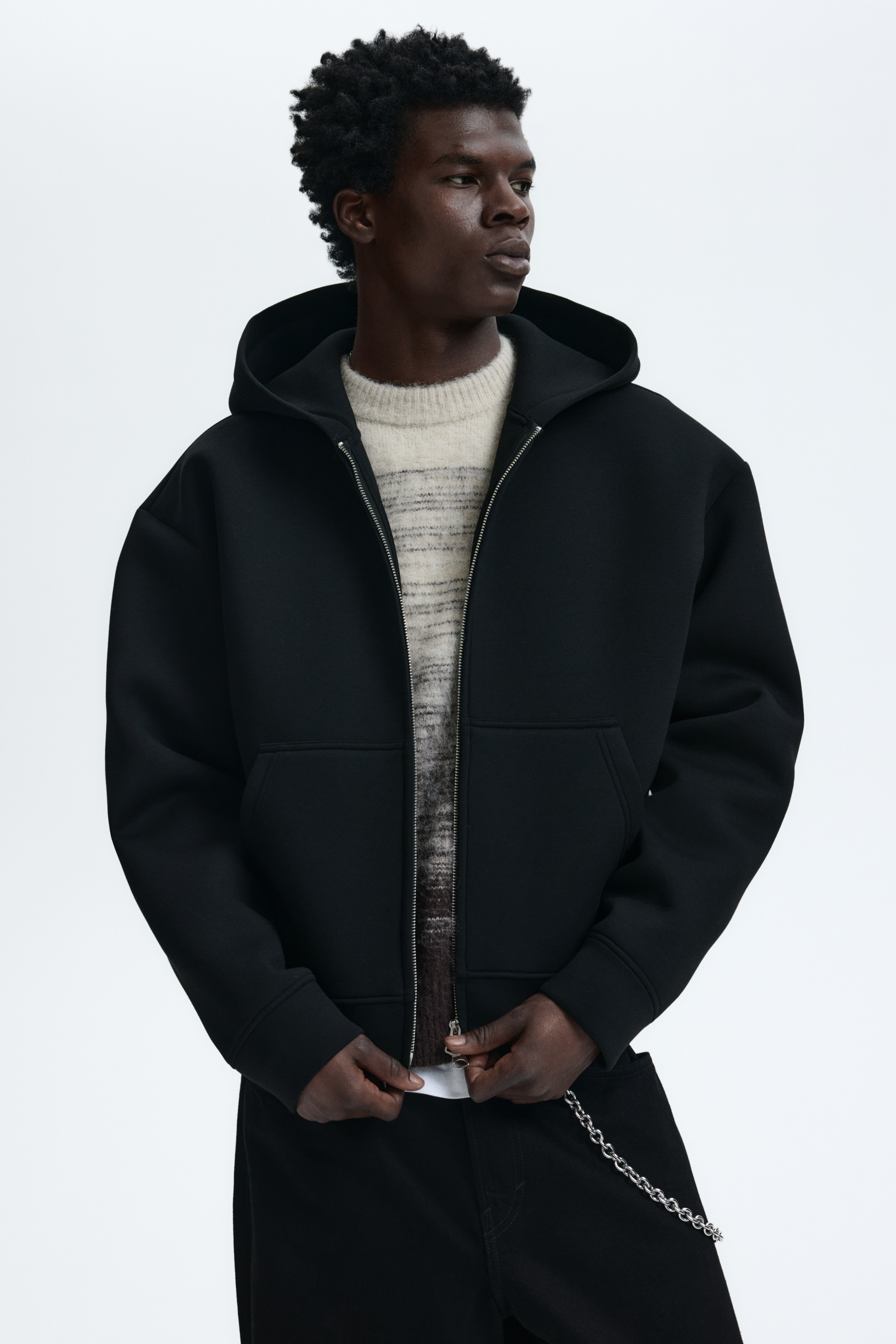 Capuchonvest van scuba - Loose Fit - Zwart - HEREN | H&M NL