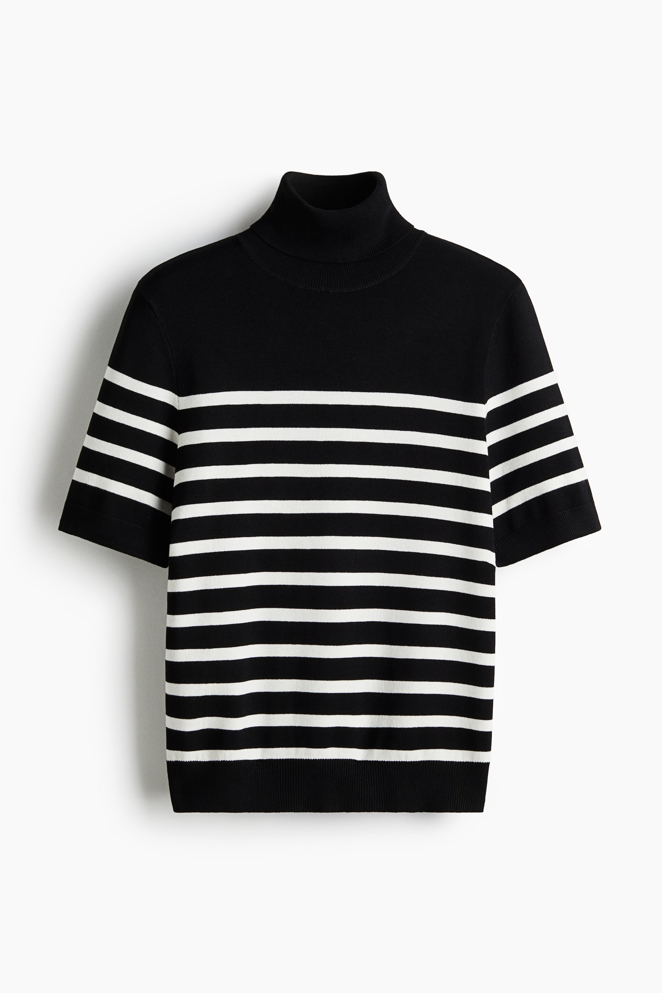 Ampliar la imagen: Fine-knit polo-neck top - Negro/Franjas | H&M MX 4