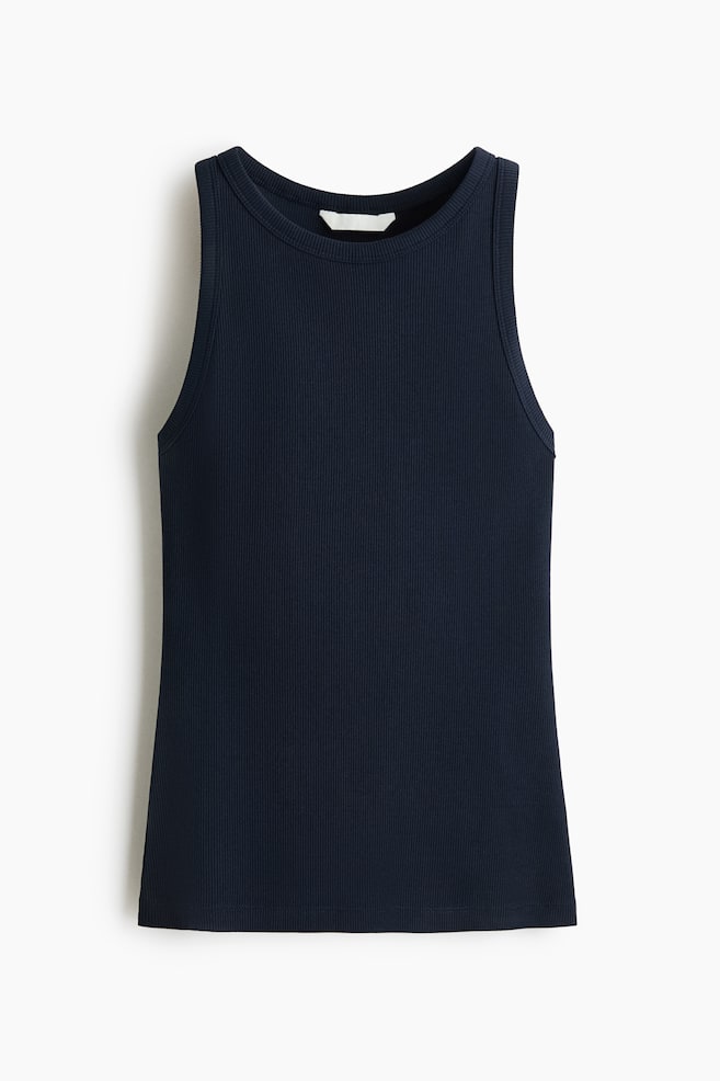 Ribbed Cotton Tank Top - Navy blue/Dark brown/striped/White/Black/Dark gray/Dark dusty pink/Burgundy/Light yellow - 1